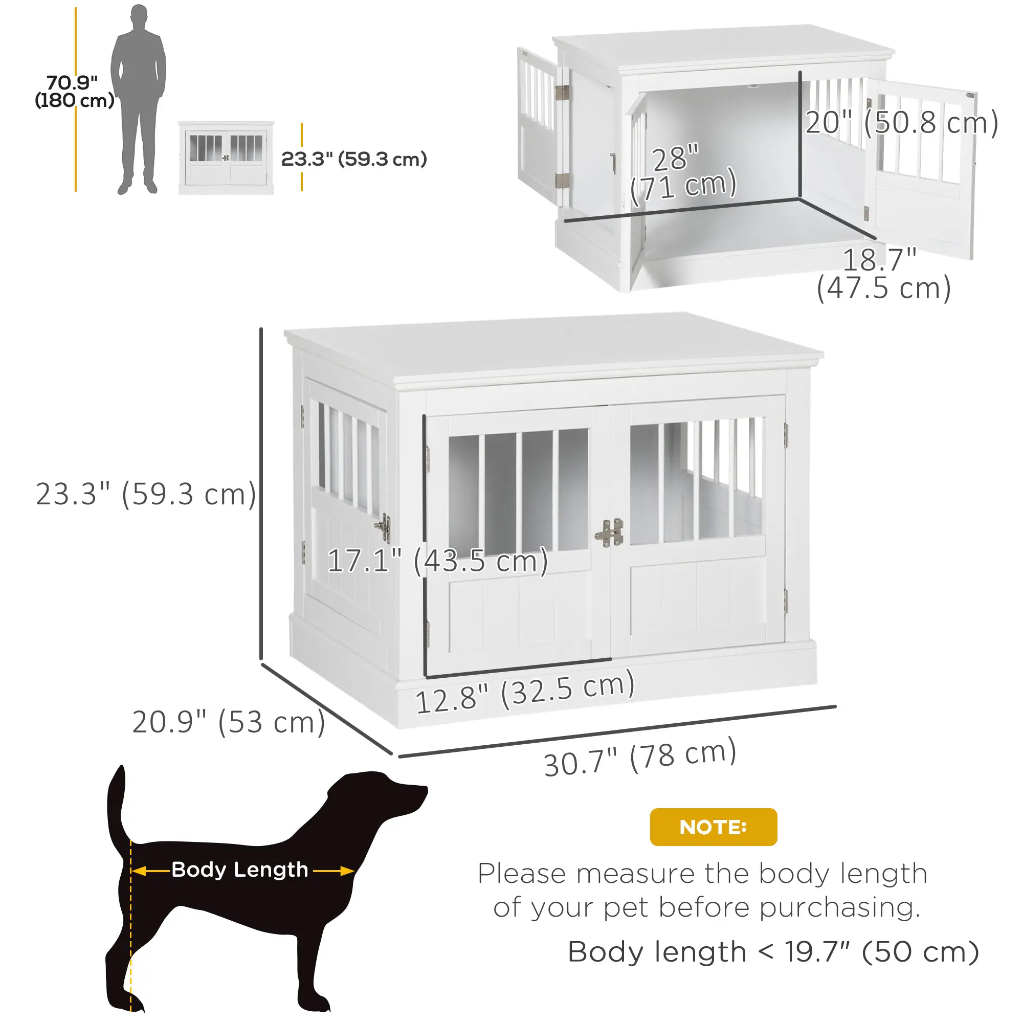31" Dog Crate End Table, Three Doors, White - Image 3