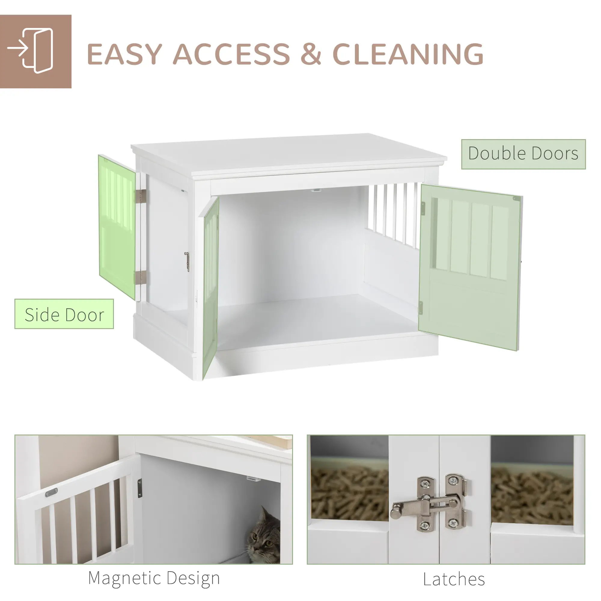 31" Dog Crate End Table, Three Doors, White - Image 5