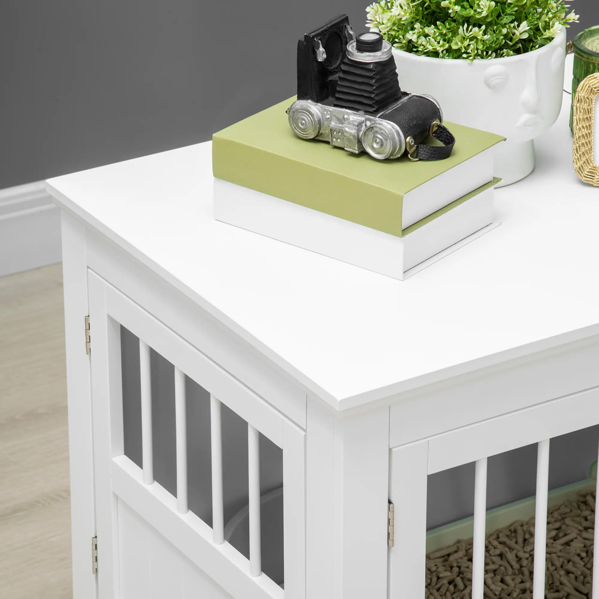 31" Dog Crate End Table, Three Doors, White - Image 9