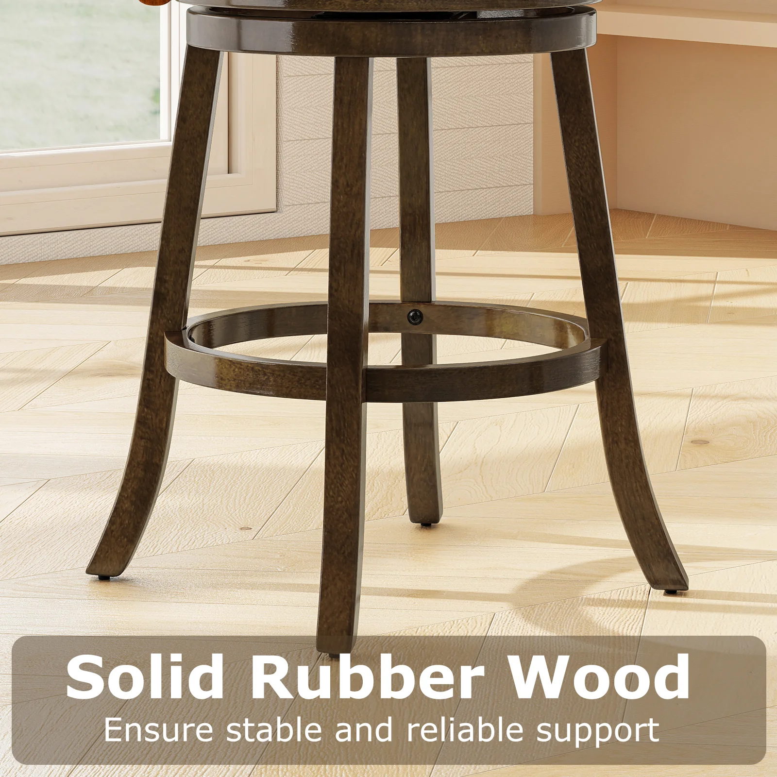 31 Inch Counter Height Bar Stools Set of 2 with Rubber Wood Frame, Brown - Image 10