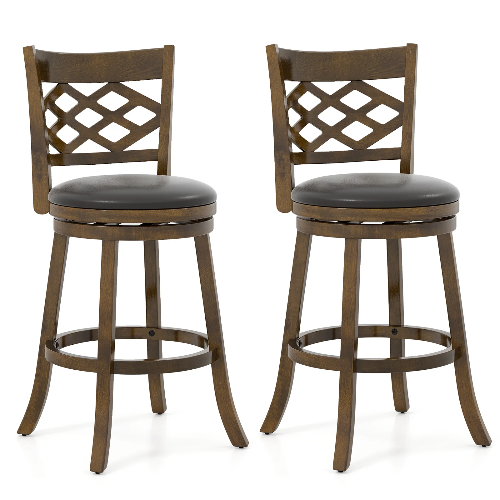 31 Inch Counter Height Bar Stools Set of 2 with Rubber Wood Frame, Brown - Image 4