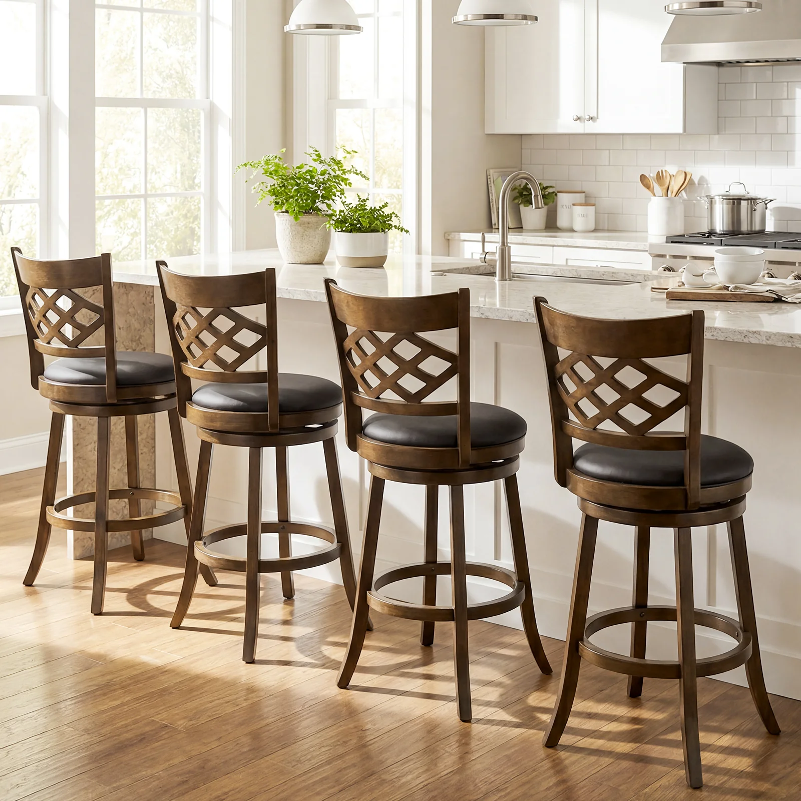 31 Inch Counter Height Bar Stools Set of 2 with Rubber Wood Frame, Brown - Image 6