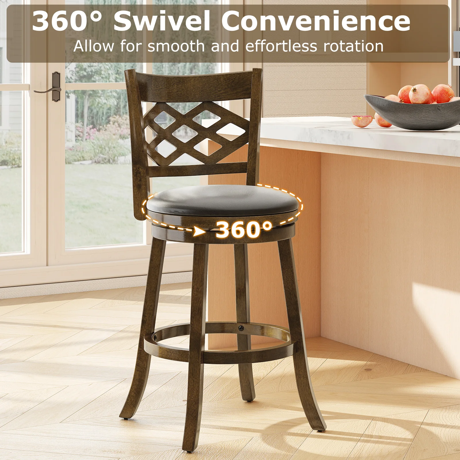 31 Inch Counter Height Bar Stools Set of 2 with Rubber Wood Frame, Brown - Image 7