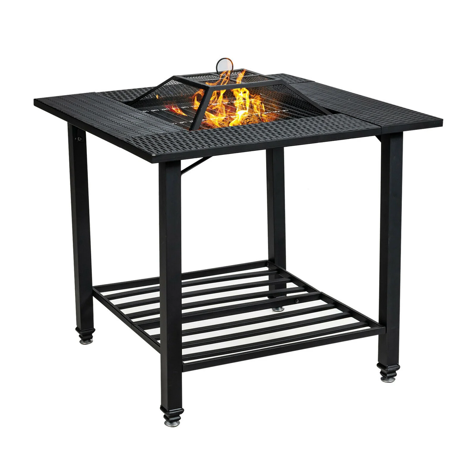 31 Inch Outdoor Fire Pit Dining Table With BBQ Grate, Black