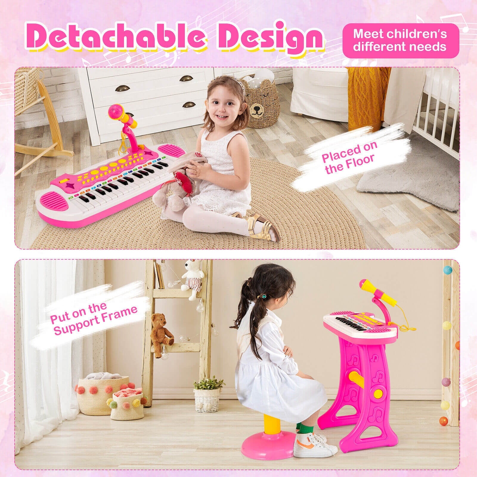 31-Key Kids Piano Keyboard Toy, With Microphone And Multiple Sounds, Pink - Image 4