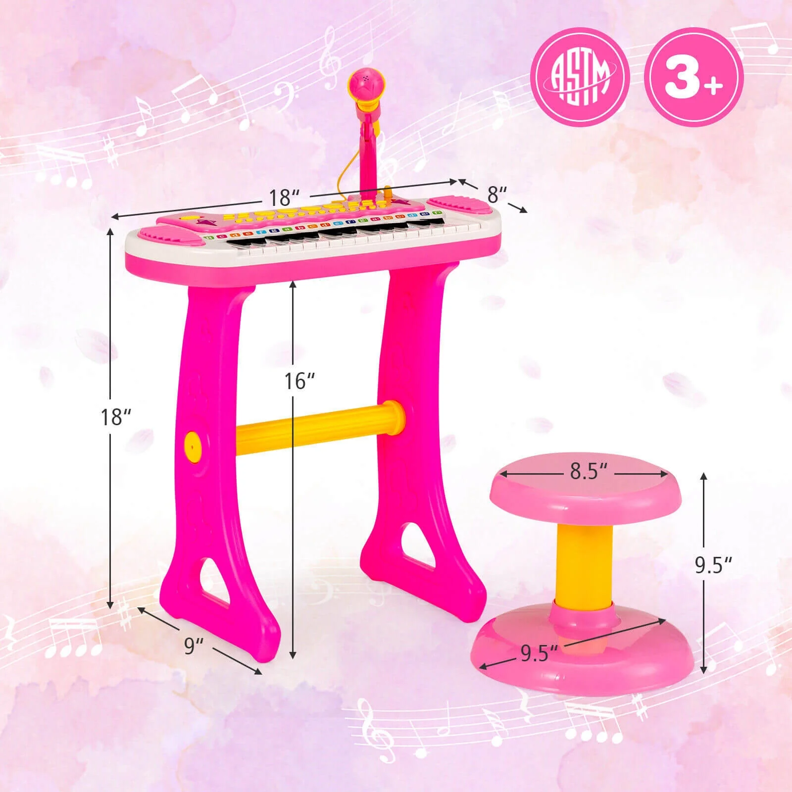 31-Key Kids Piano Keyboard Toy, With Microphone And Multiple Sounds, Pink - Image 5