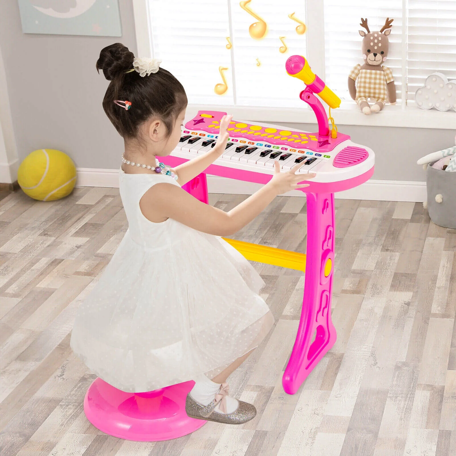 31-Key Kids Piano Keyboard Toy, With Microphone And Multiple Sounds, Pink - Image 7