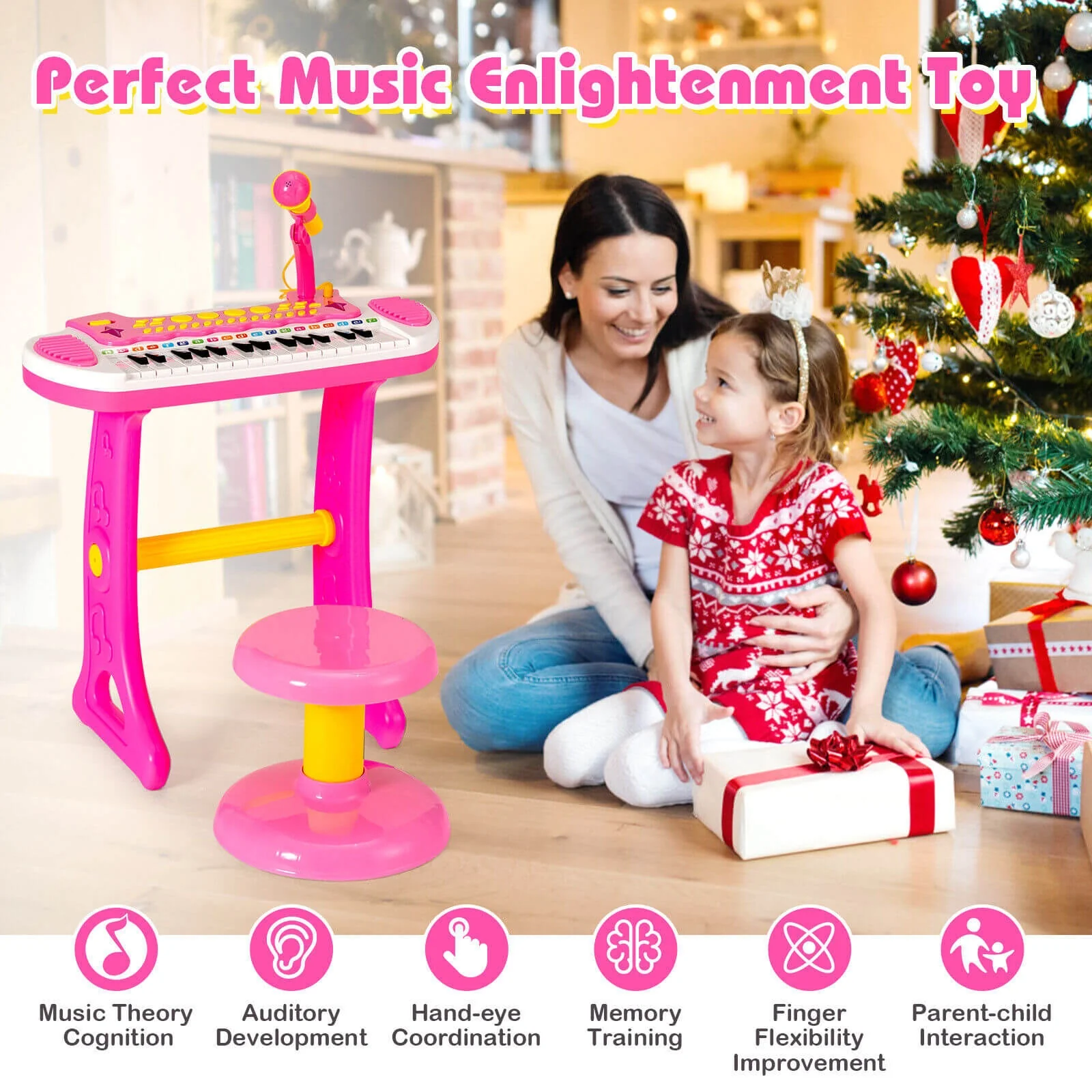 31-Key Kids Piano Keyboard Toy, With Microphone And Multiple Sounds, Pink - Image 9