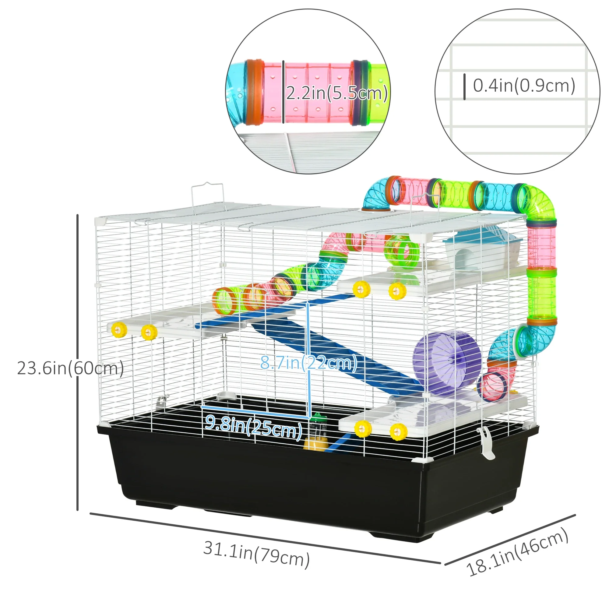 31" Large Hamster Cage, Small Animal House, Tunnel Tube System, Black - Image 3