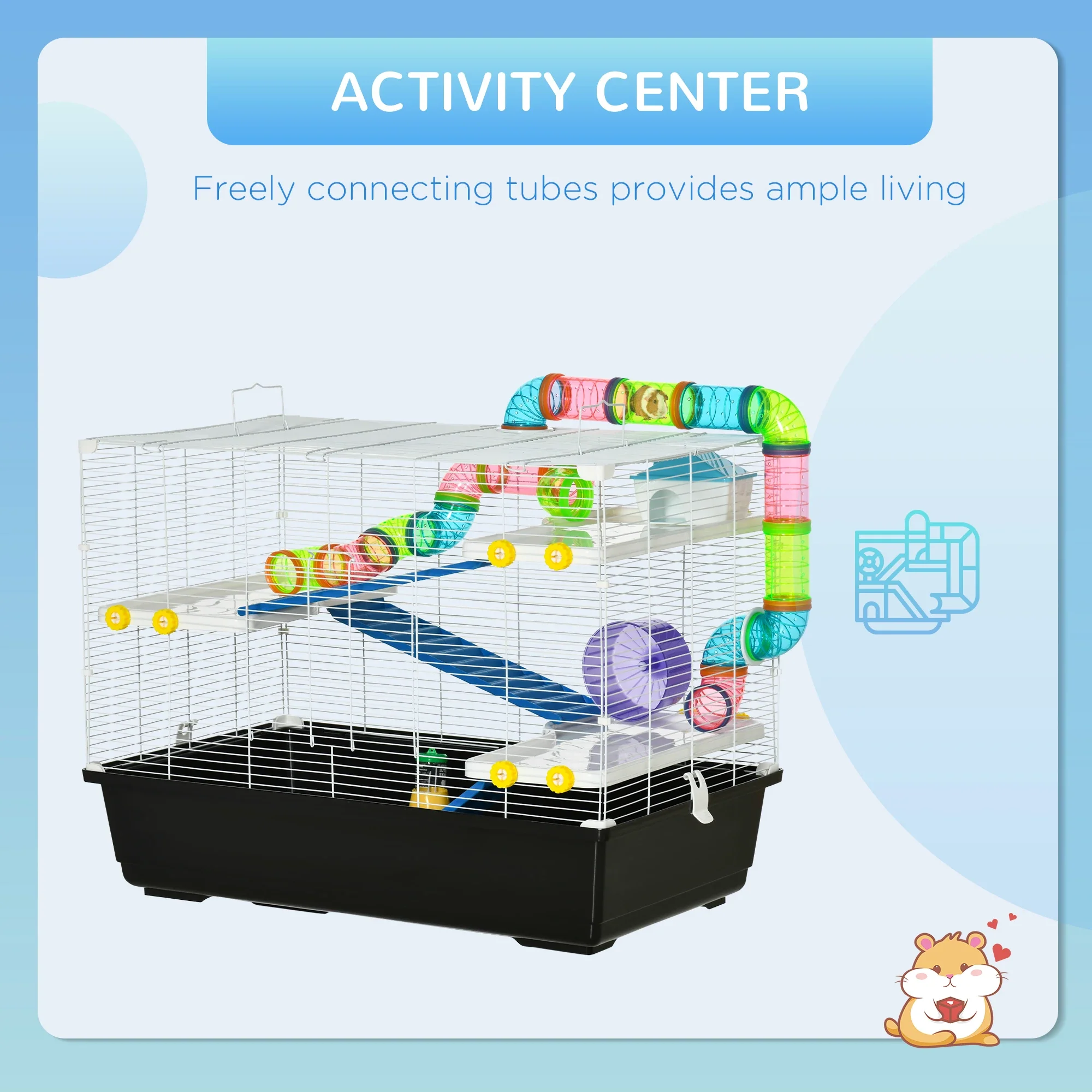 31" Large Hamster Cage, Small Animal House, Tunnel Tube System, Black - Image 4