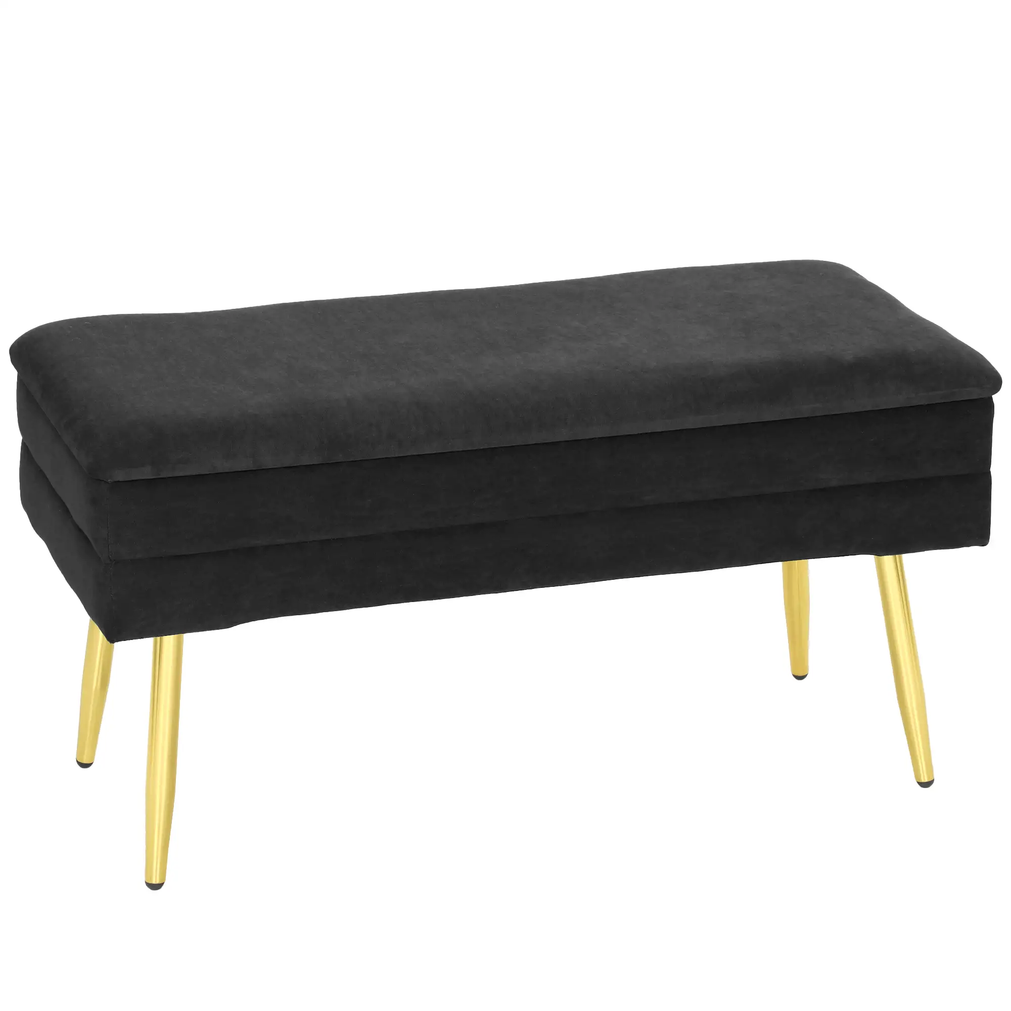 31" Storage Ottoman, Velvet Bench With Steel Legs, Black - Image 11