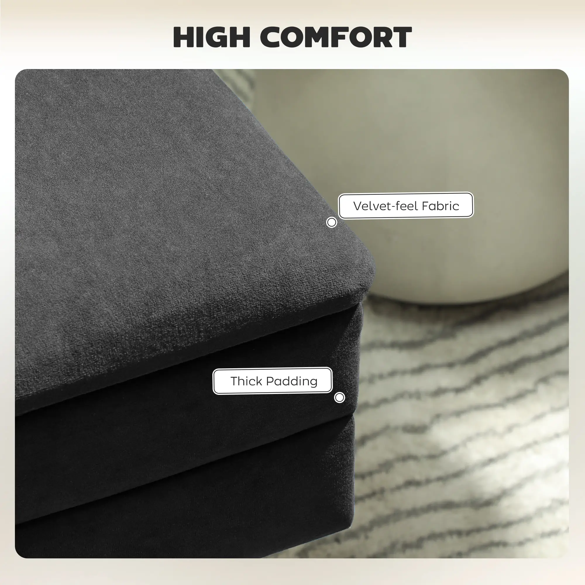 31" Storage Ottoman, Velvet Bench With Steel Legs, Black - Image 4
