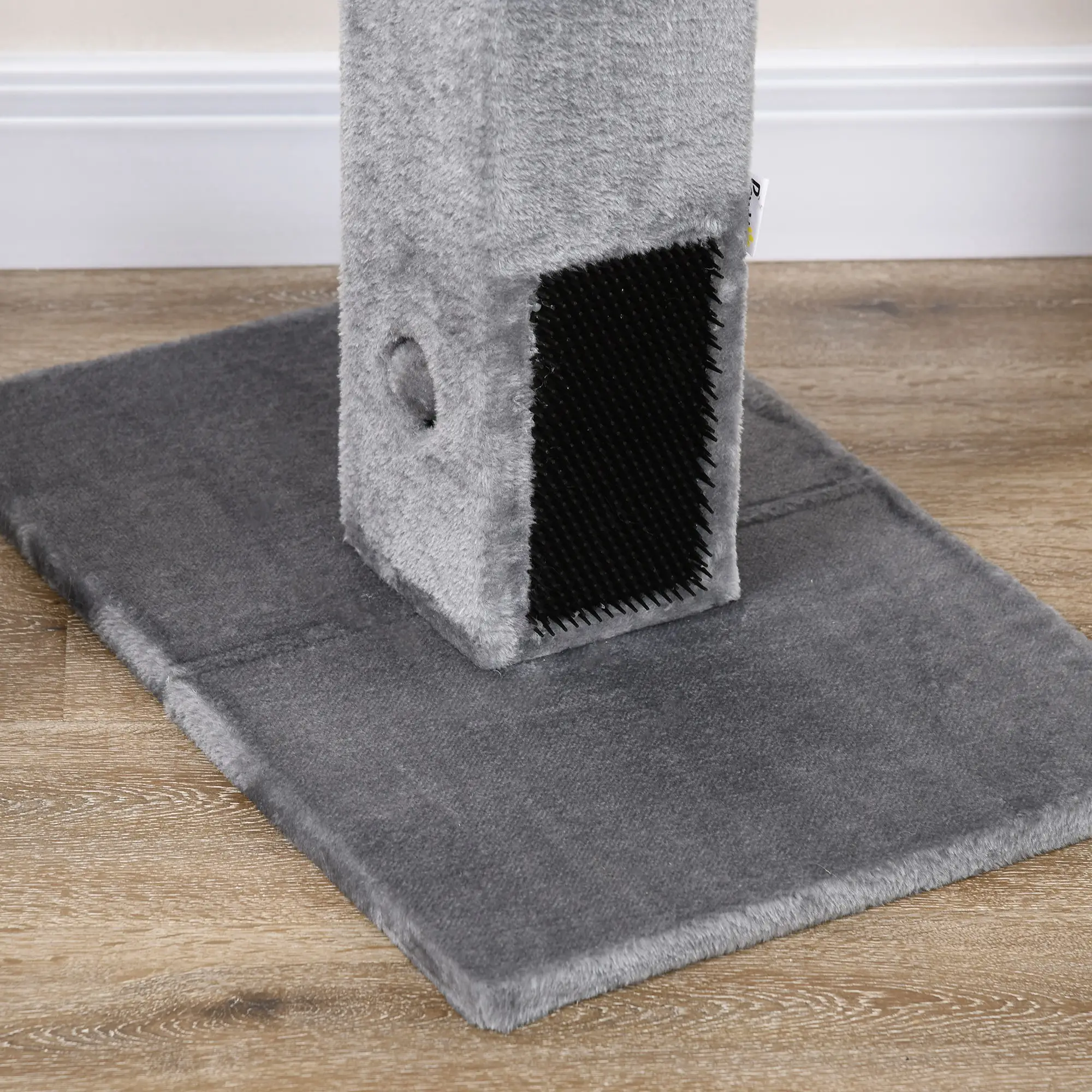 31" Tall Cat Scratching Post, Hanging Balls, Grooming Brushes, Grey - Image 10
