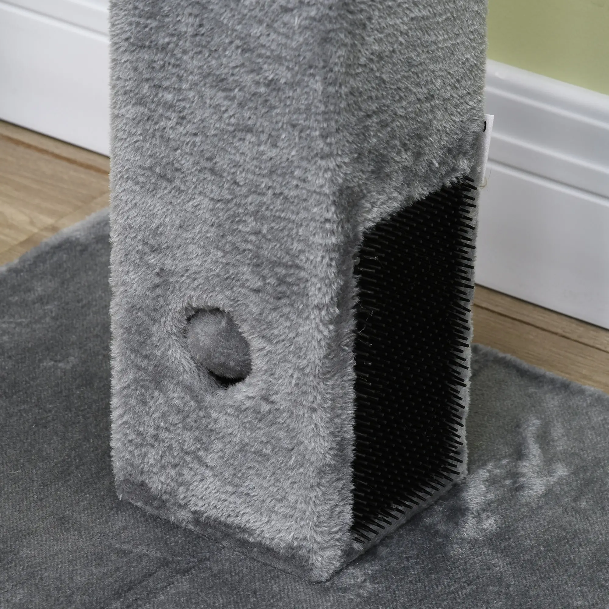 31" Tall Cat Scratching Post, Hanging Balls, Grooming Brushes, Grey - Image 9