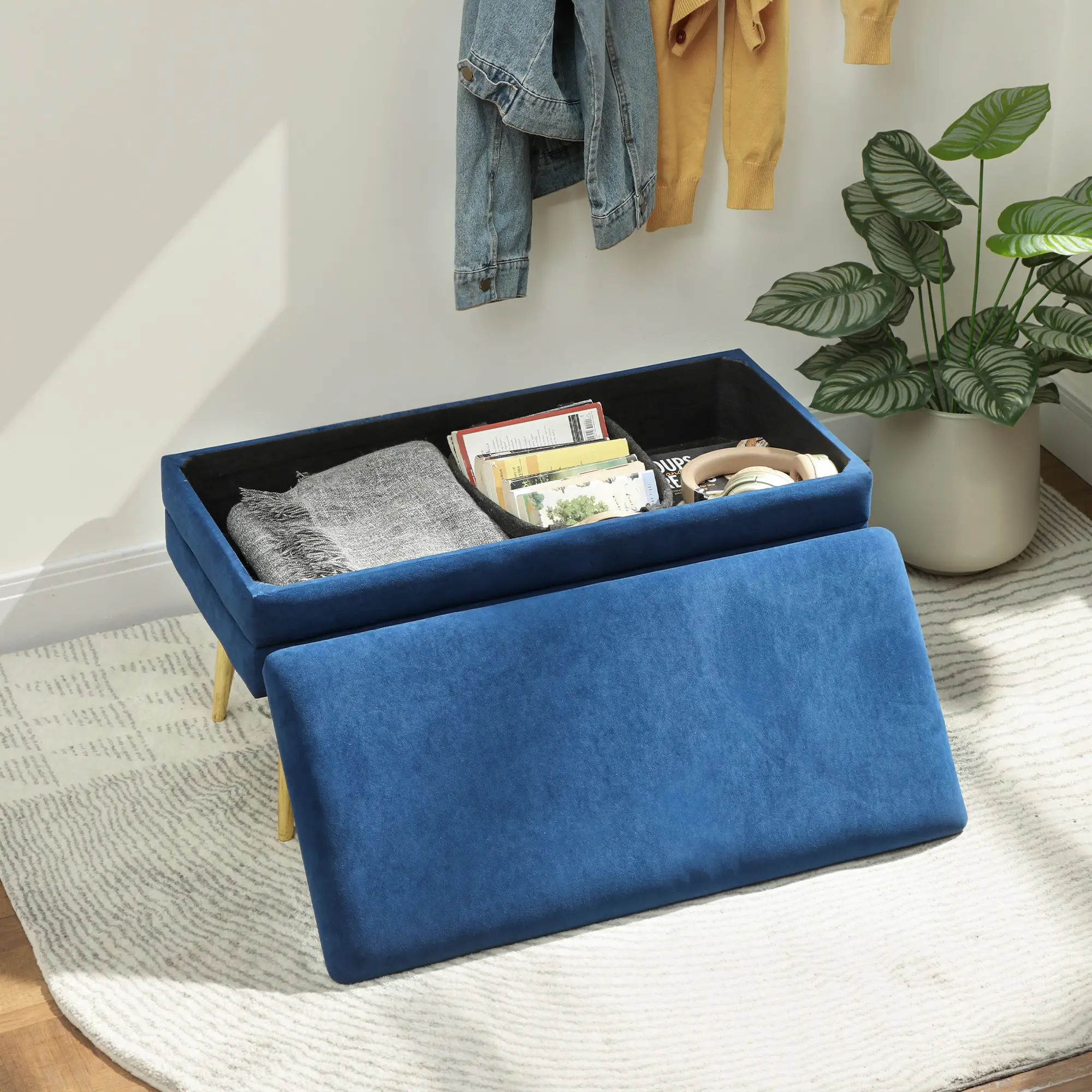 31" Velvet Storage Ottoman, Bed Bench With Steel Legs, Foot Stool, Velvet - Image 2