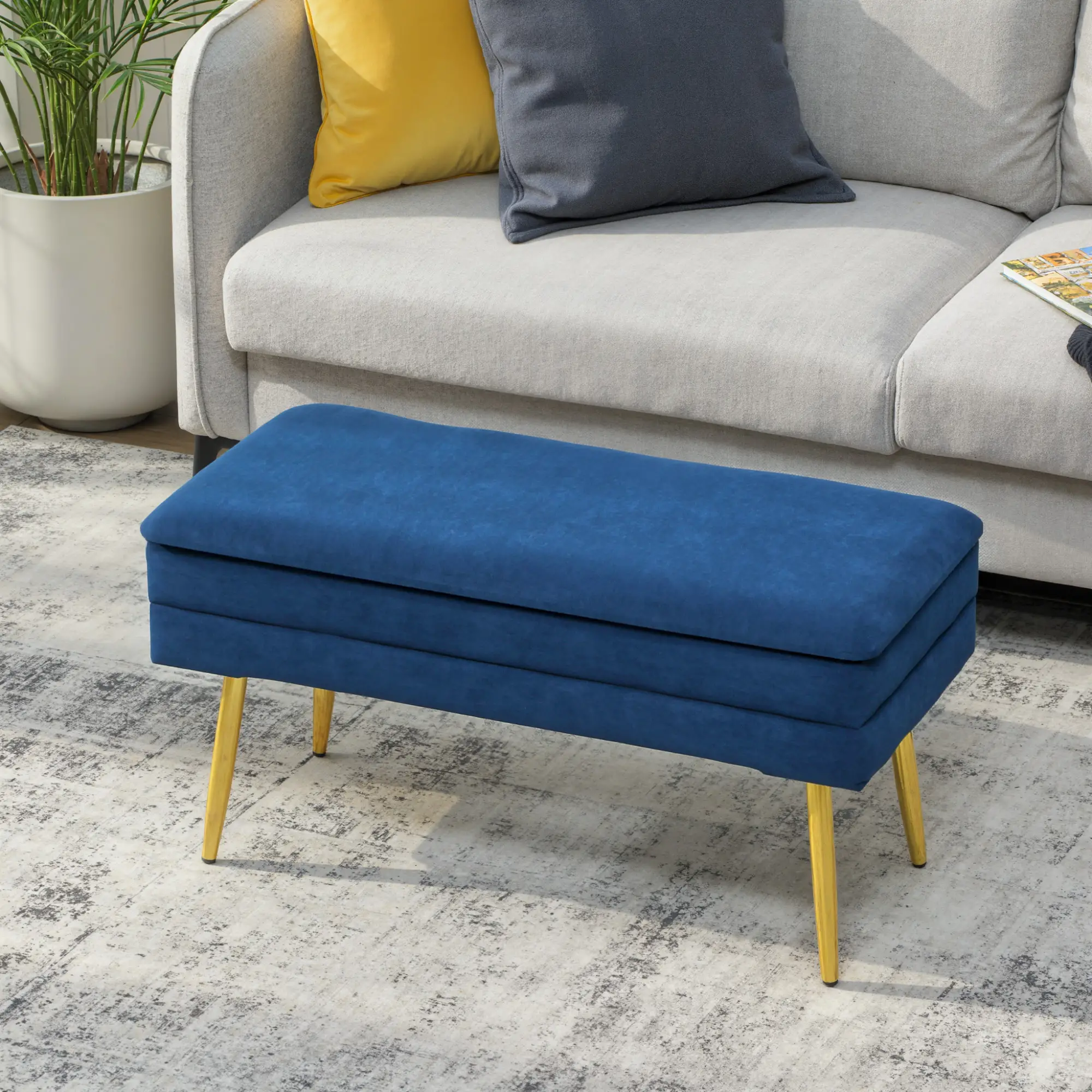 31" Velvet Storage Ottoman, Bed Bench With Steel Legs, Foot Stool, Velvet - Image 8