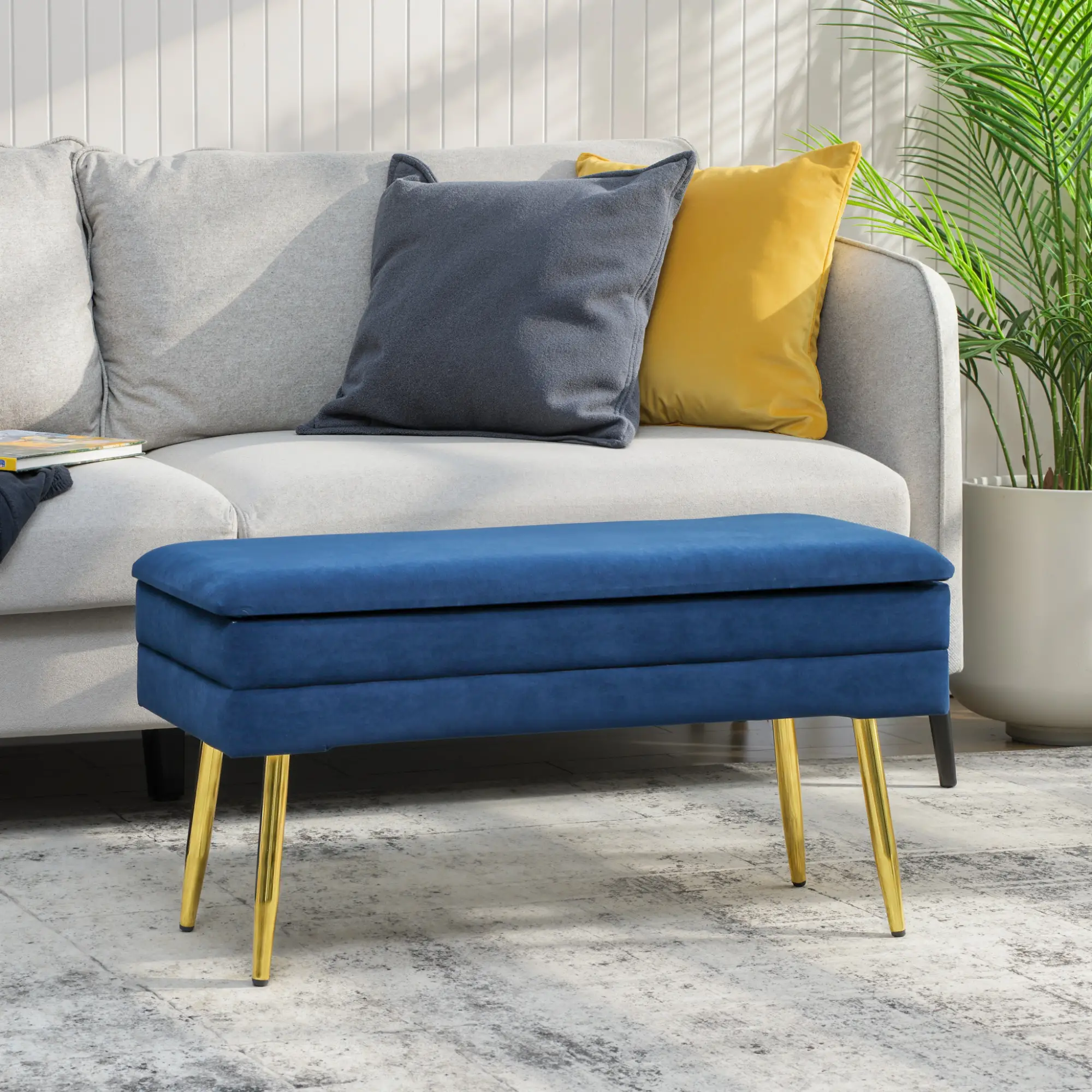 31" Velvet Storage Ottoman, Bed Bench With Steel Legs, Foot Stool, Velvet - Image 9