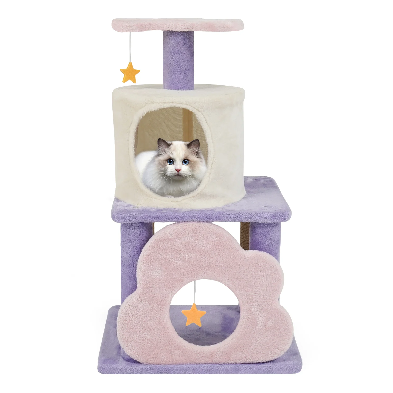31.5" Cute Modern Cat Tree Multi-Level Kitten Tower, Purple - Image 4