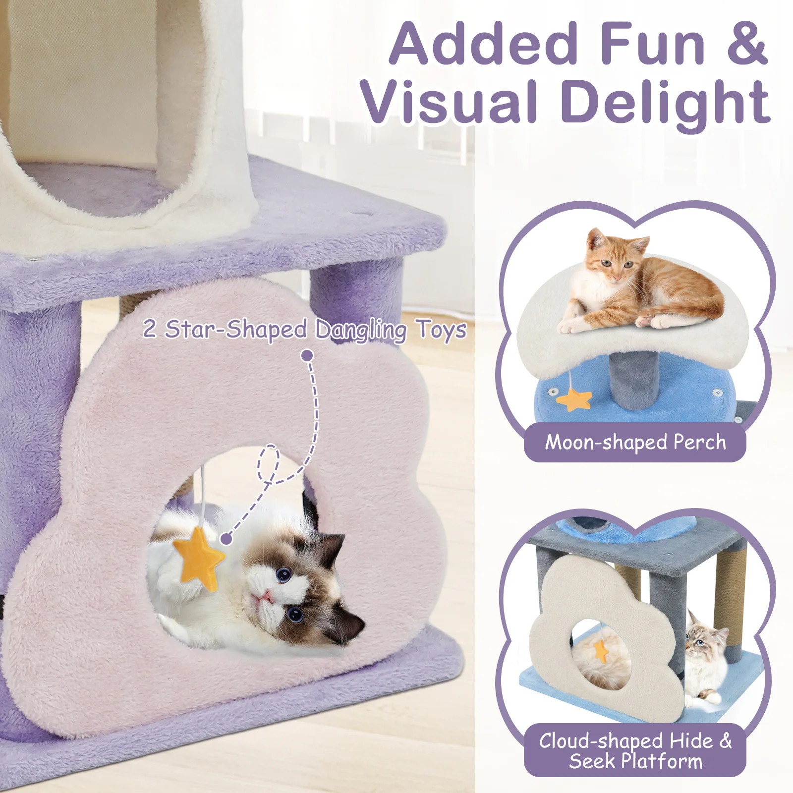 31.5" Cute Modern Cat Tree Multi-Level Kitten Tower, Purple - Image 9