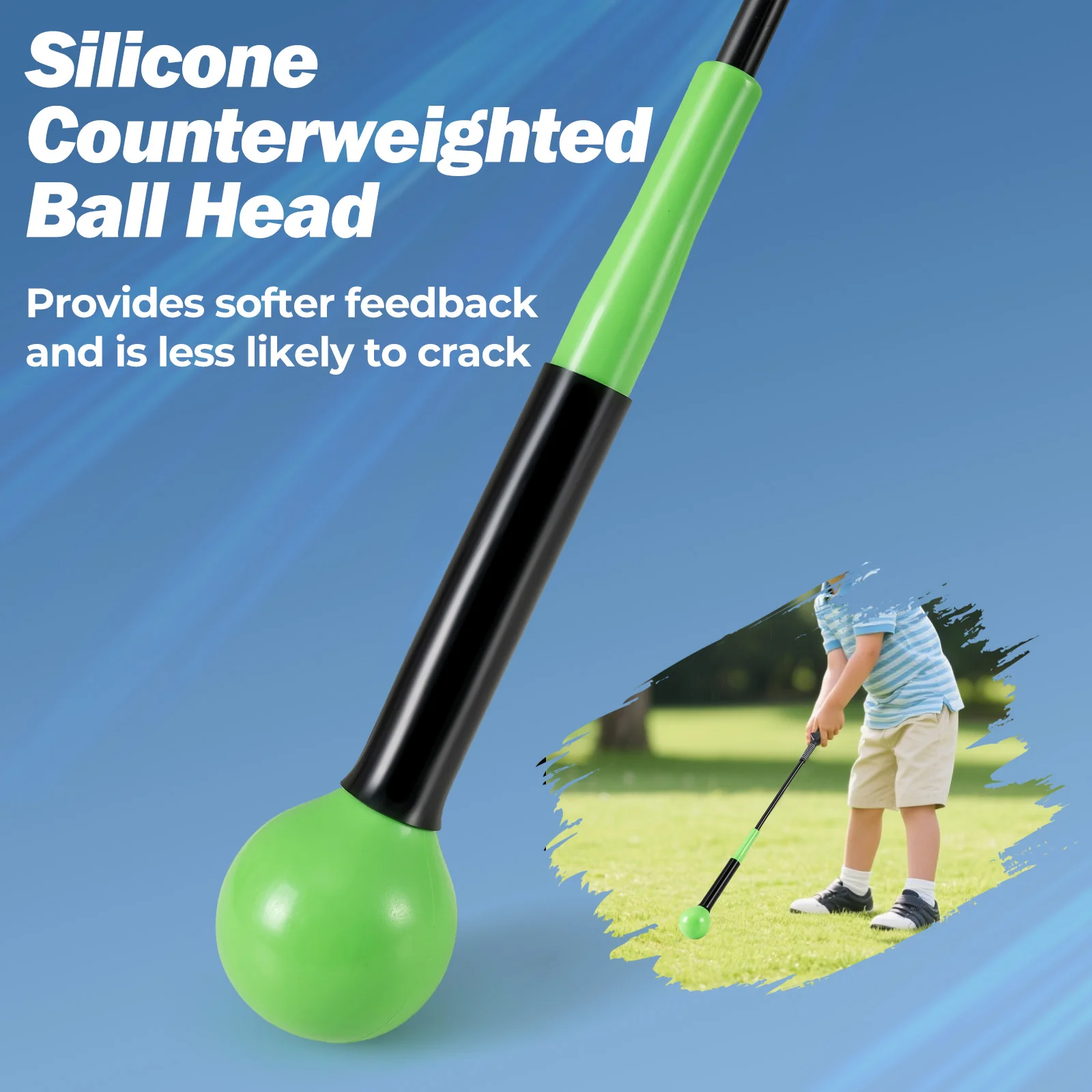 31.5 Inch Golf Swing Trainer Aid with Weighted Head for Grip Rhythm Balance, Green - Image 8