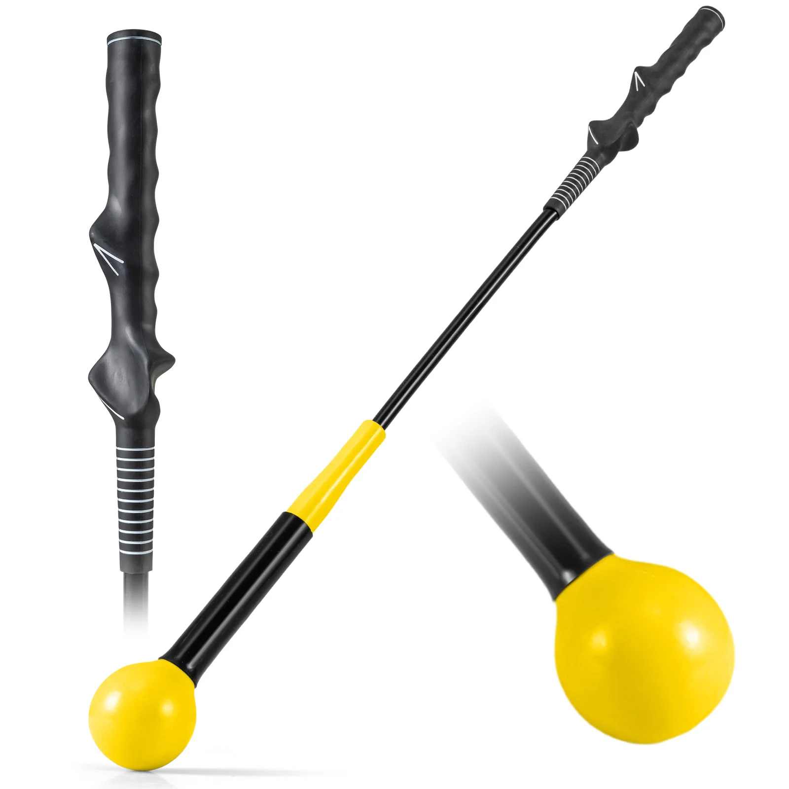 31.5 Inch Golf Swing Trainer Aid with Weighted Head for Grip Rhythm Balance, Yellow - Image 5