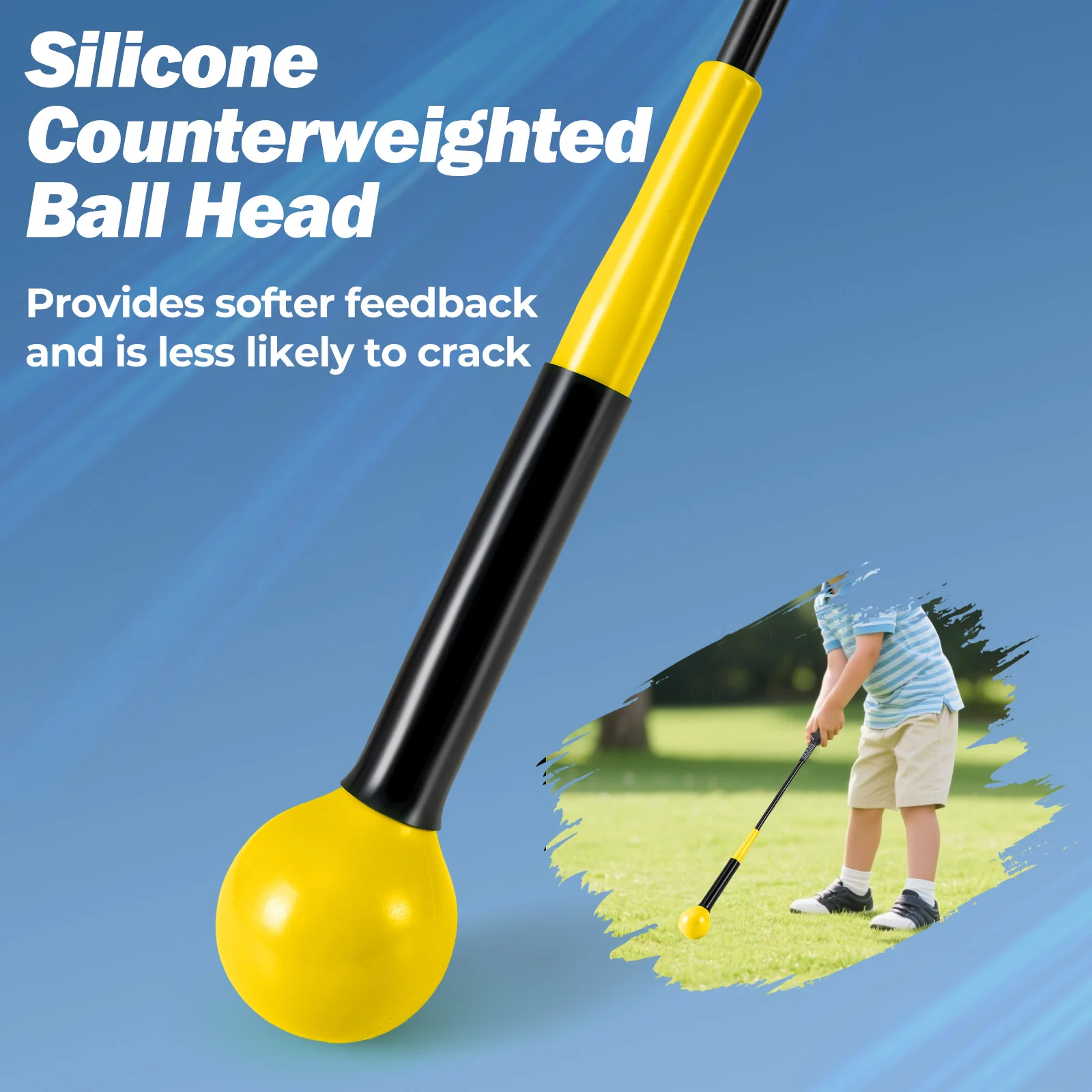 31.5 Inch Golf Swing Trainer Aid with Weighted Head for Grip Rhythm Balance, Yellow - Image 8