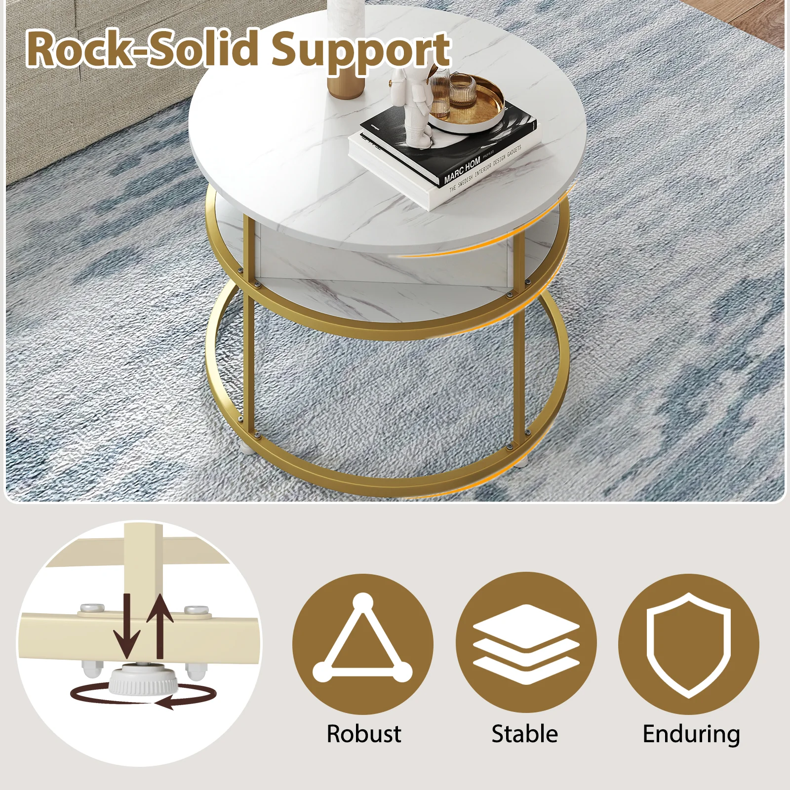 31.5 Inch Round Lift Top Coffee Table with Hidden Compartment and Side Shelves, White - Image 7