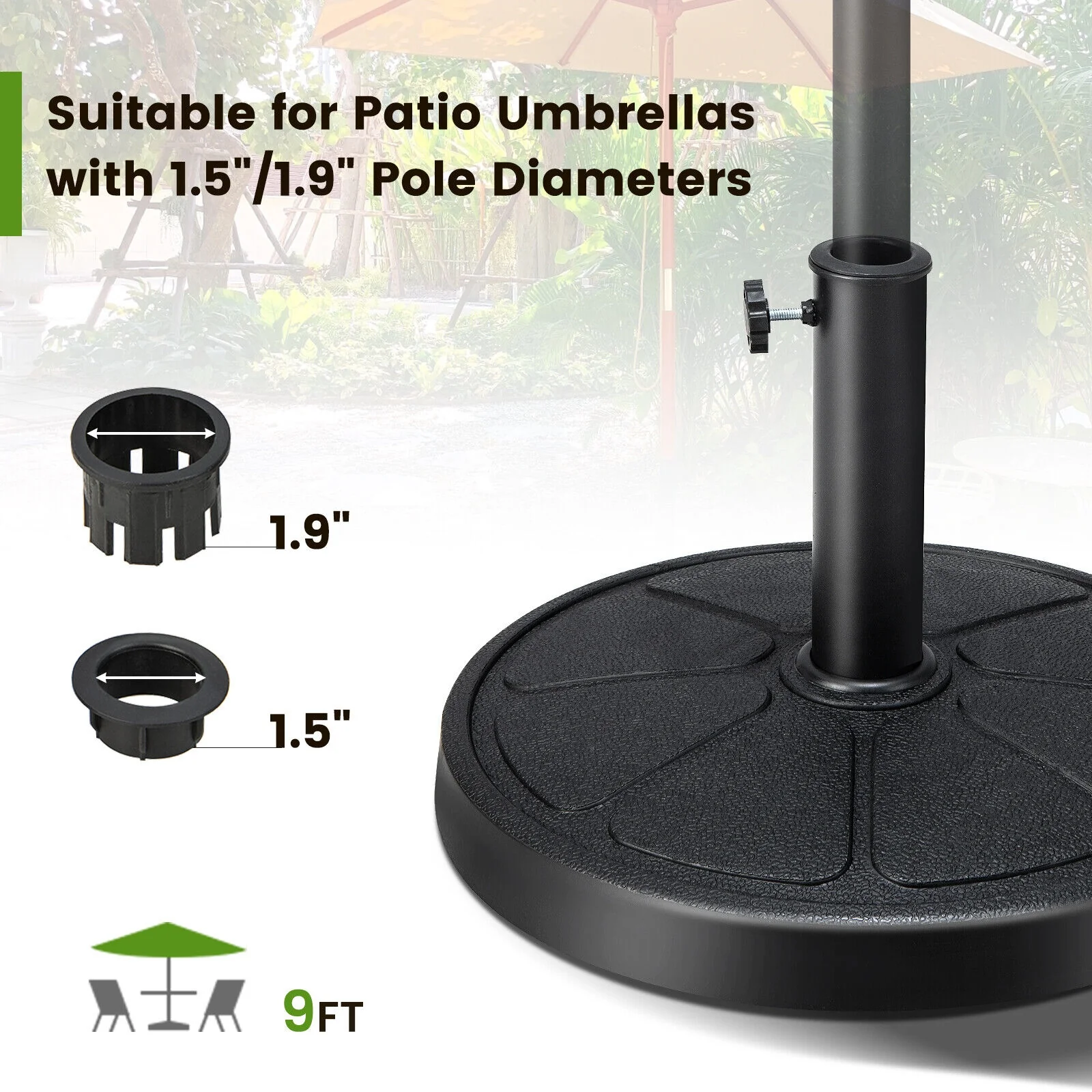 31LBS 18 Inch Round Outdoor Umbrella Base, Black - Image 10
