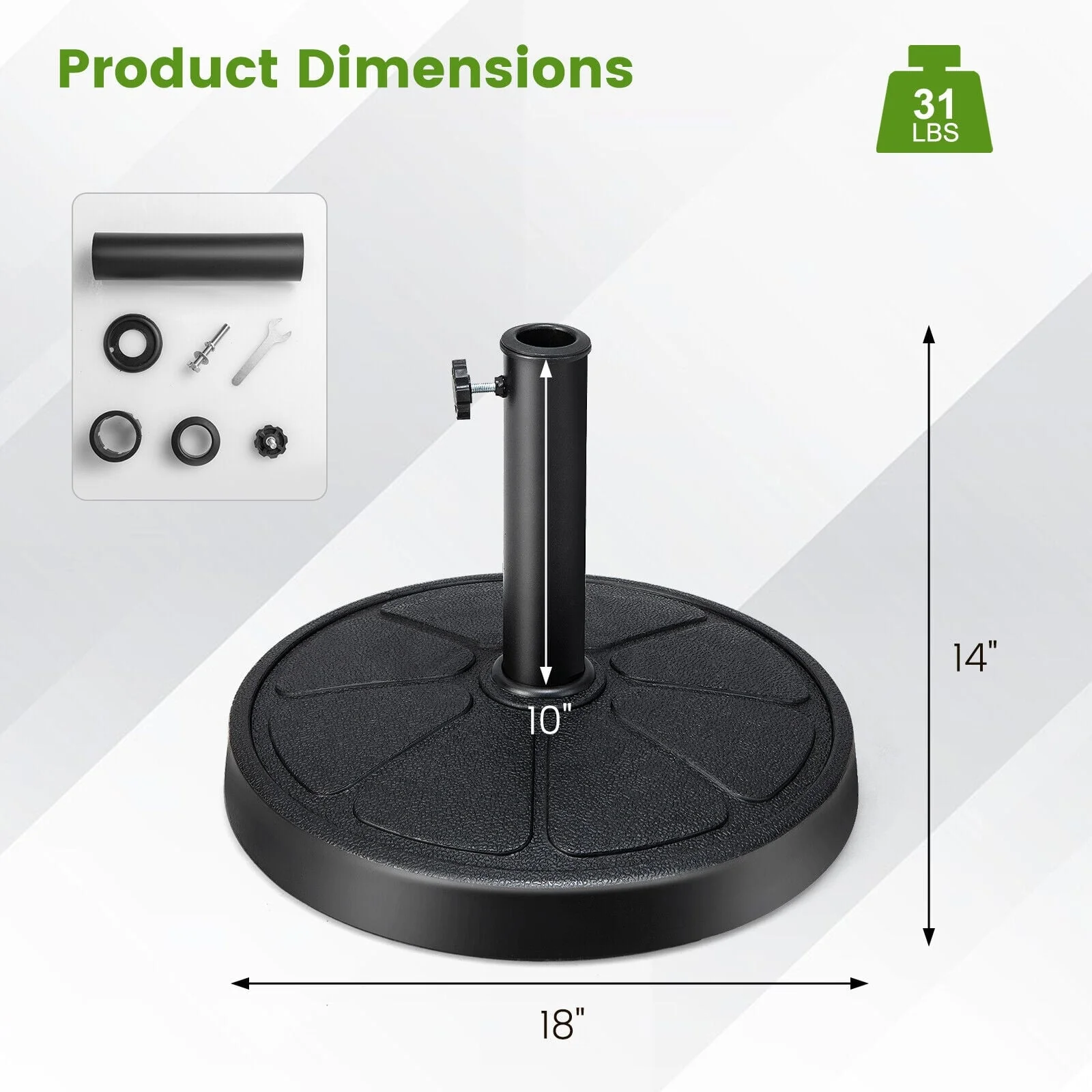 31LBS 18 Inch Round Outdoor Umbrella Base, Black - Image 6