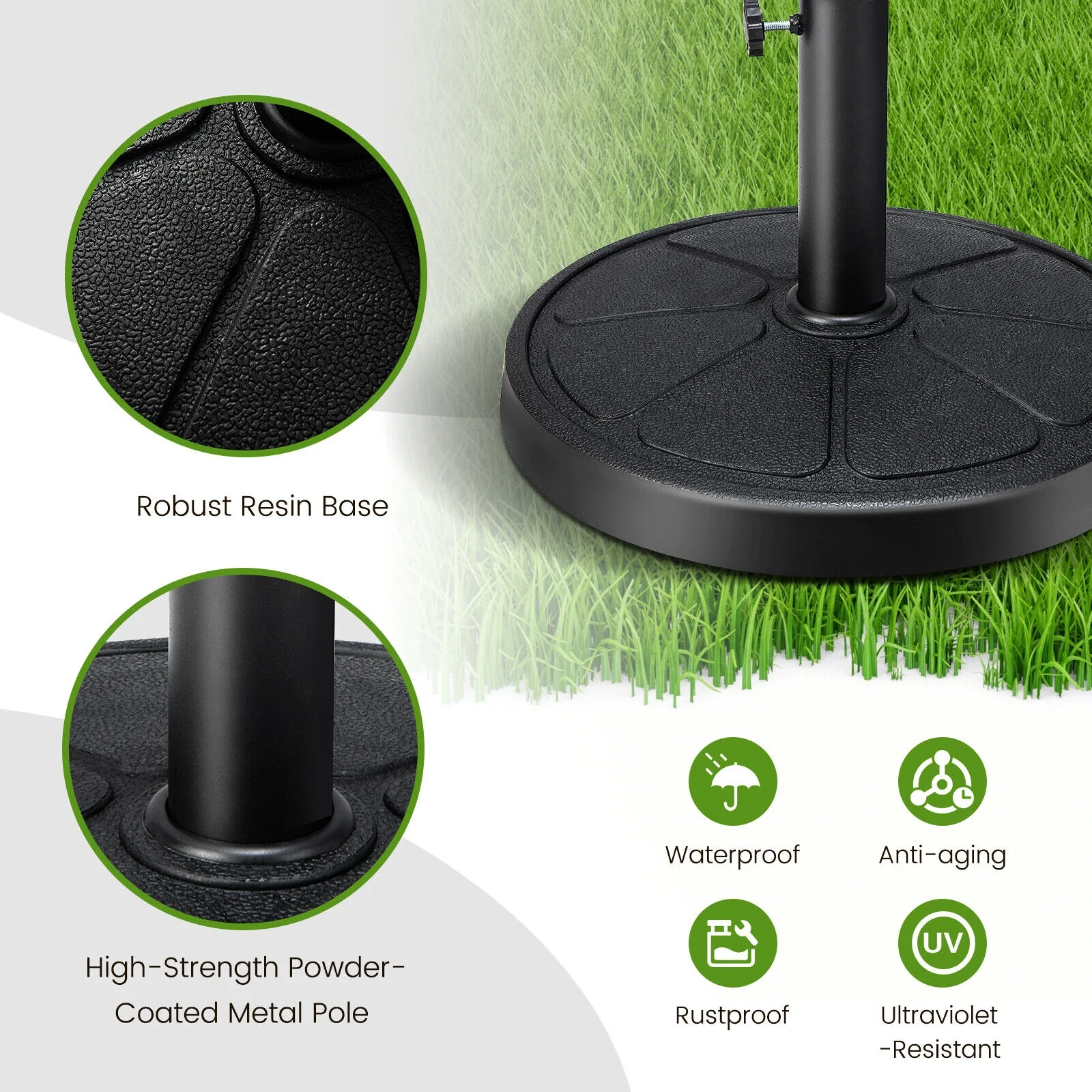 31LBS 18 Inch Round Outdoor Umbrella Base, Black - Image 9