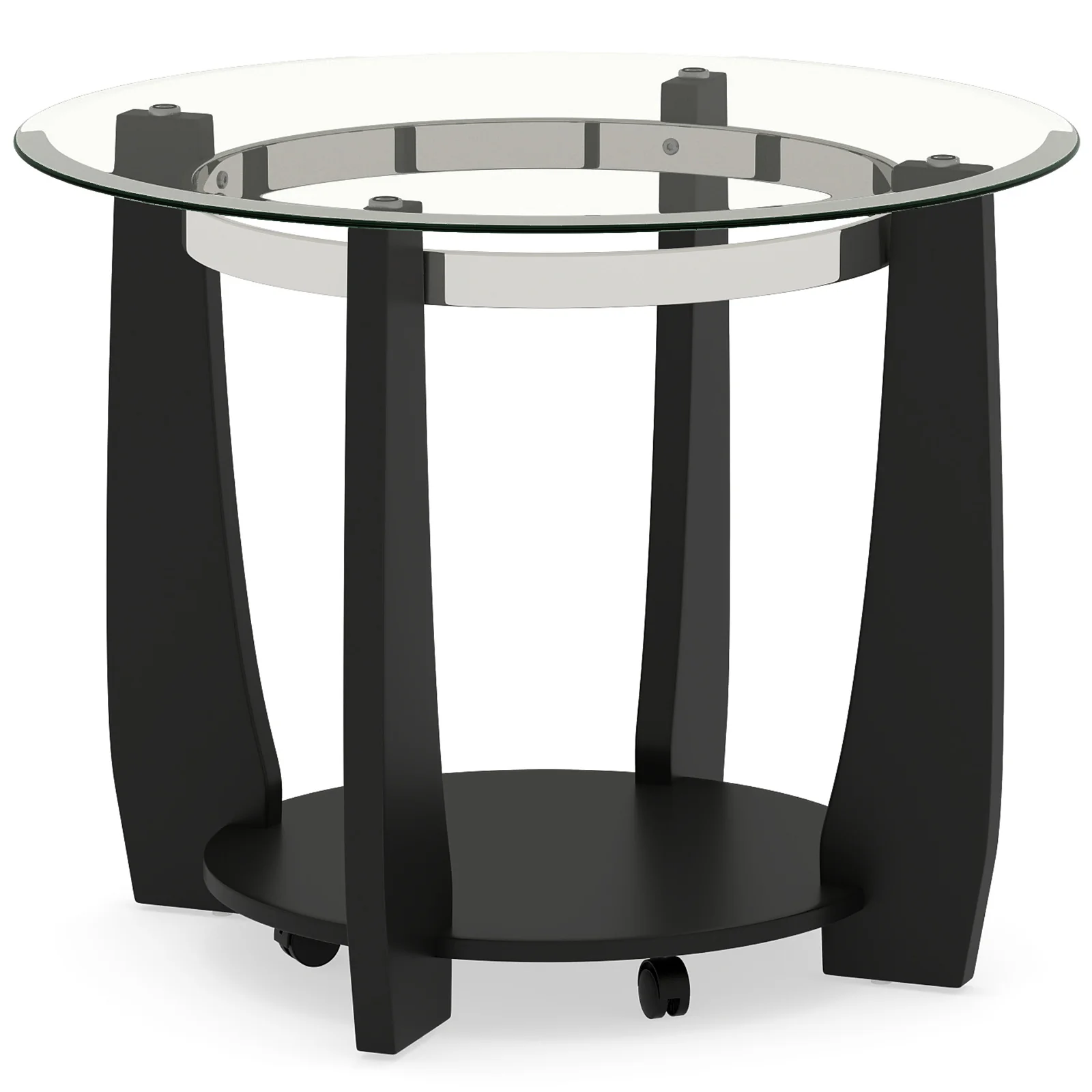32" 2-Tier Glass Round Coffee Table with Storage Shelf, Black - Image 5