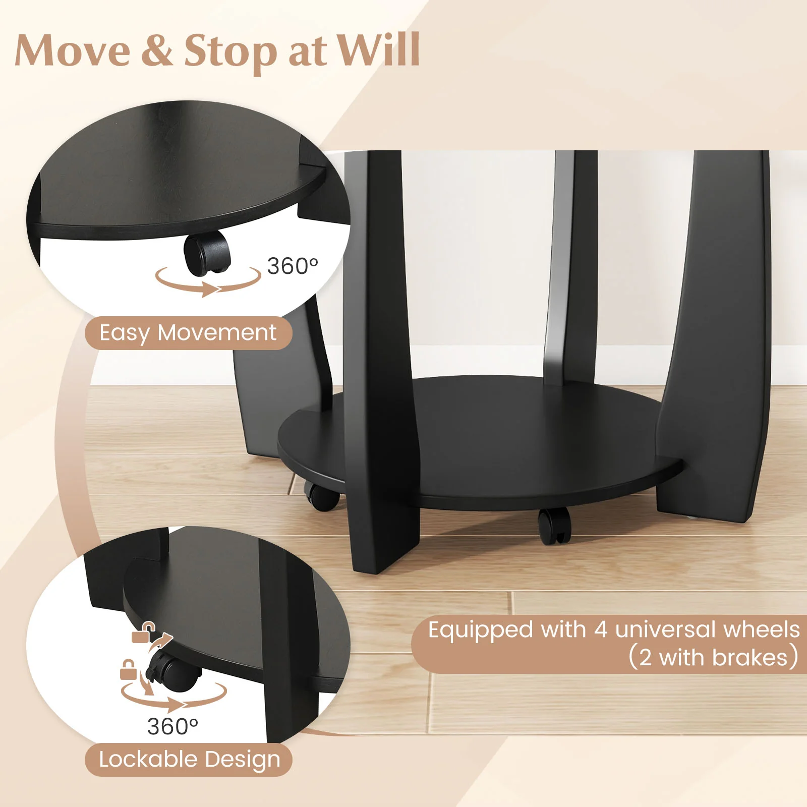 32" 2-Tier Glass Round Coffee Table with Storage Shelf, Black - Image 8
