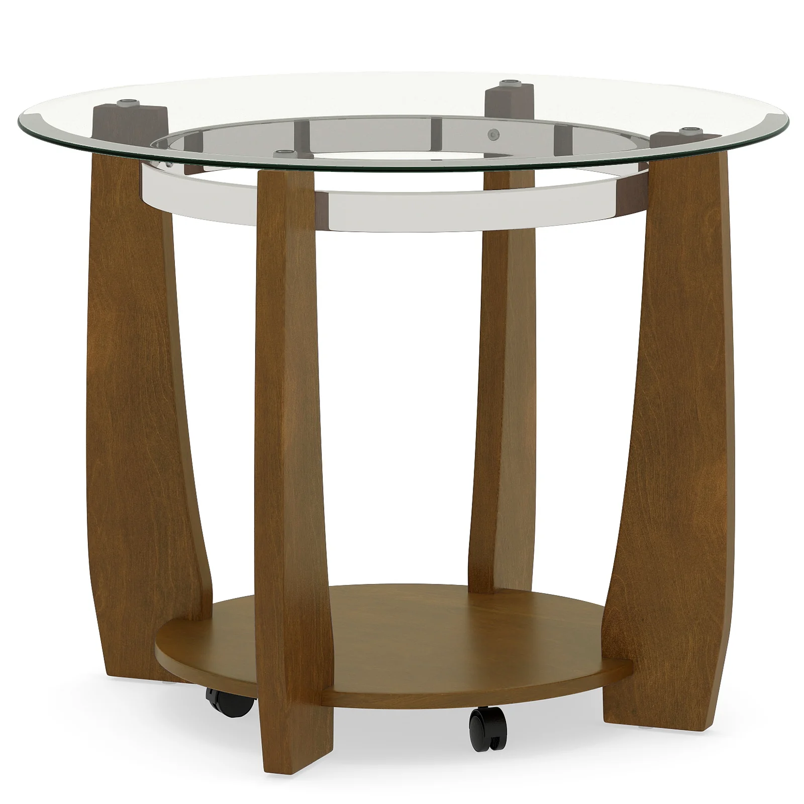 32" 2-Tier Glass Round Coffee Table with Storage Shelf, Walnut - Image 5