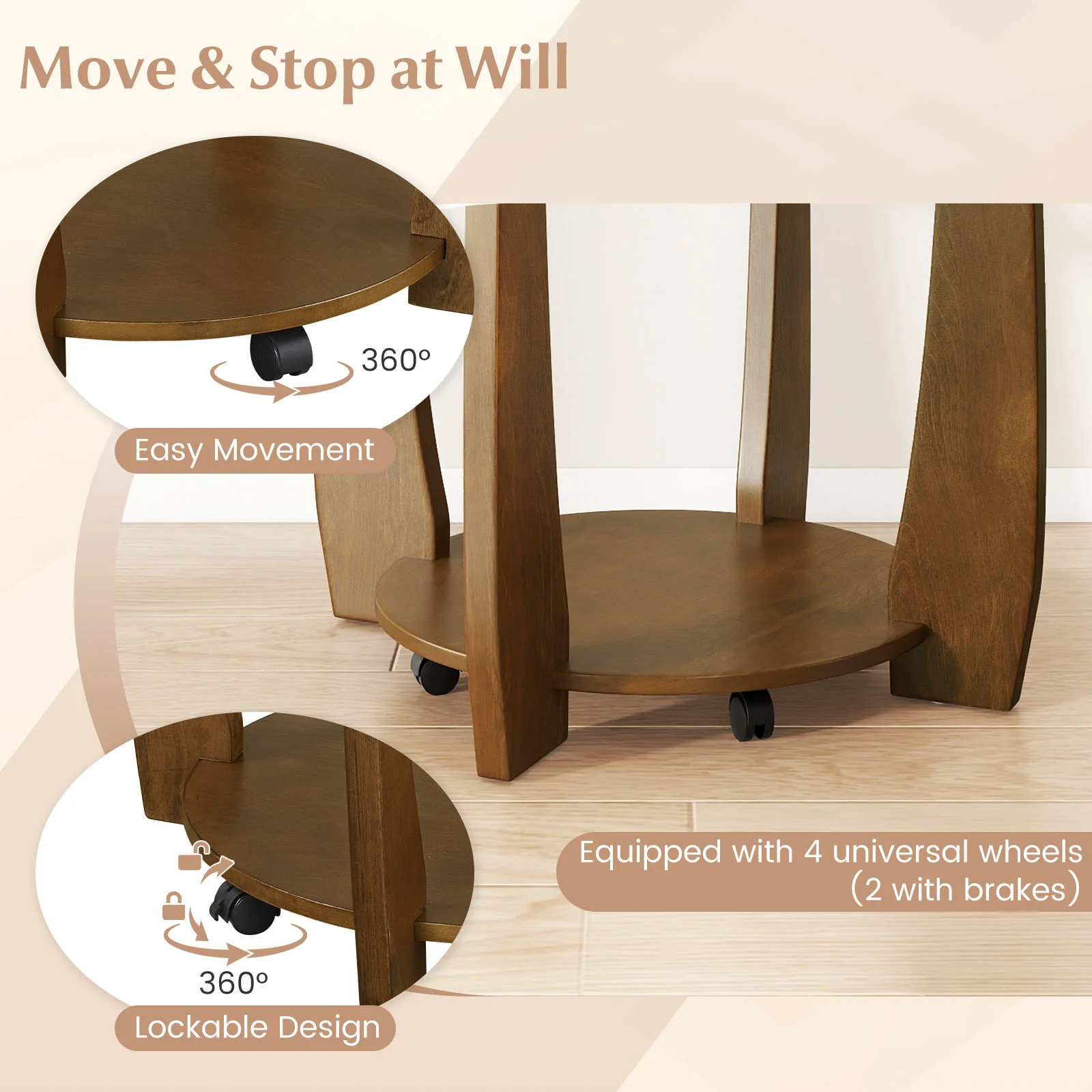 32" 2-Tier Glass Round Coffee Table with Storage Shelf, Walnut - Image 8