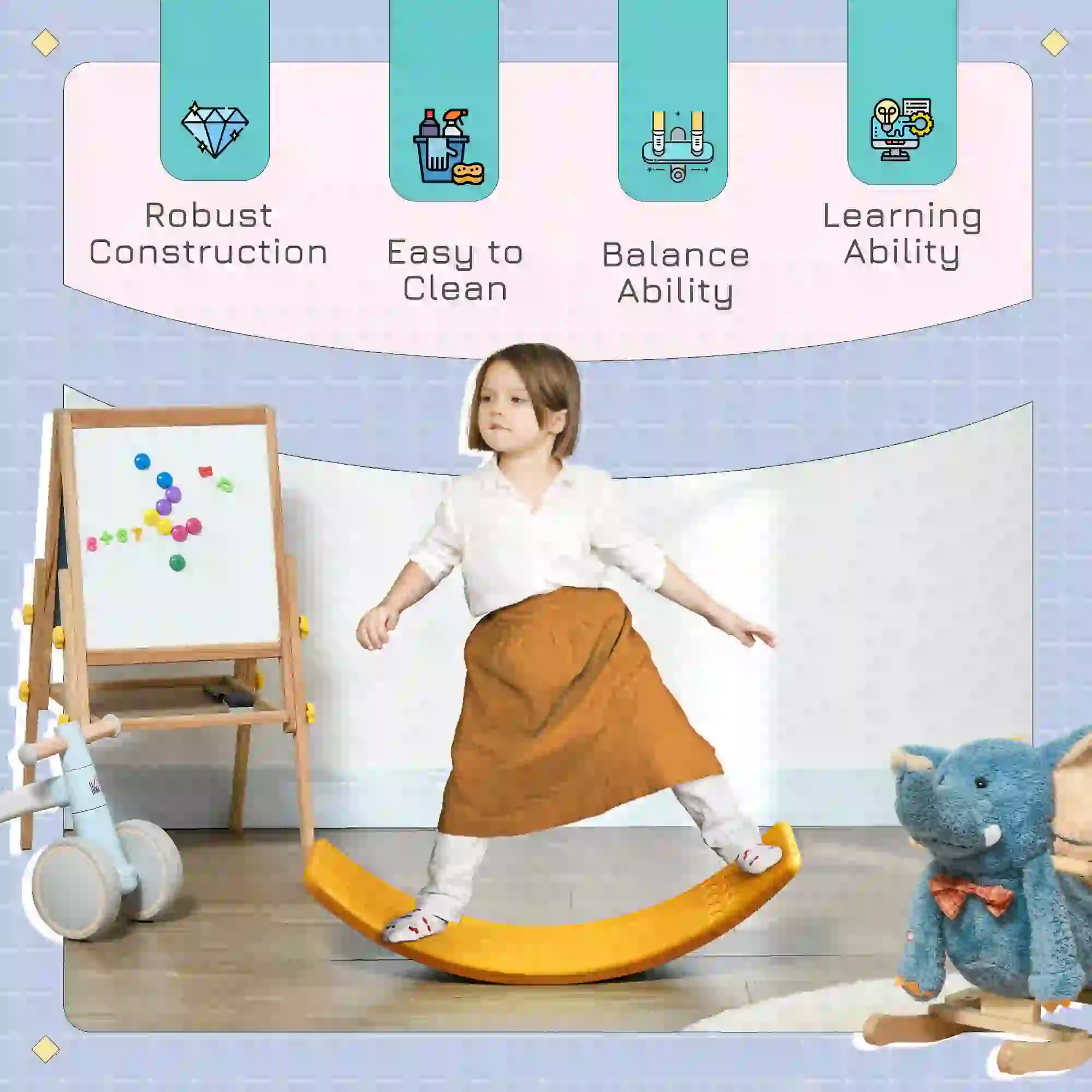 32.3" Balance Board, Kids Wobble Board, Montessori Toy, Yellow - Image 5