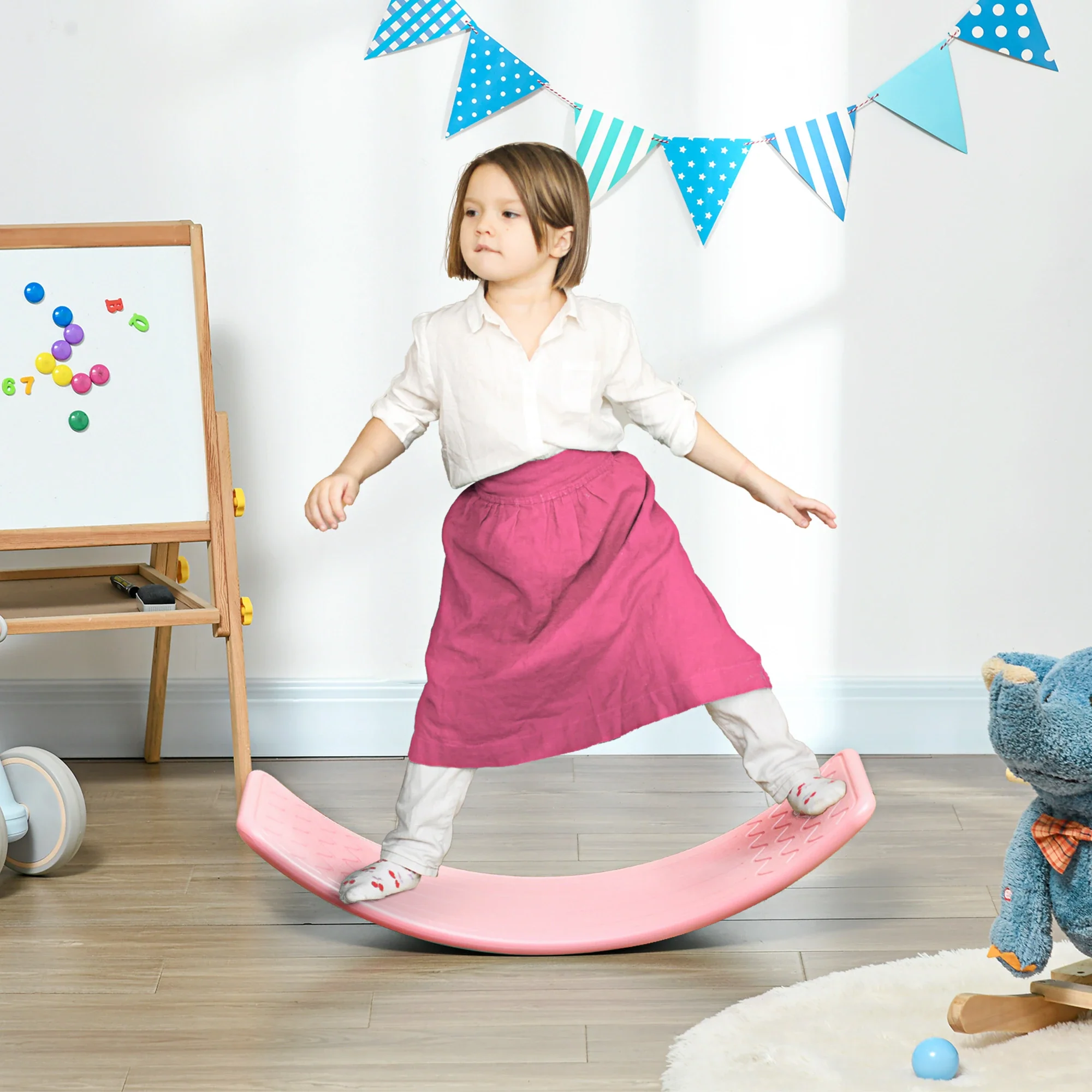 32.3" Balance Board, Wobble Board, Kids Rocker, Montessori Toy, Pink - Image 2