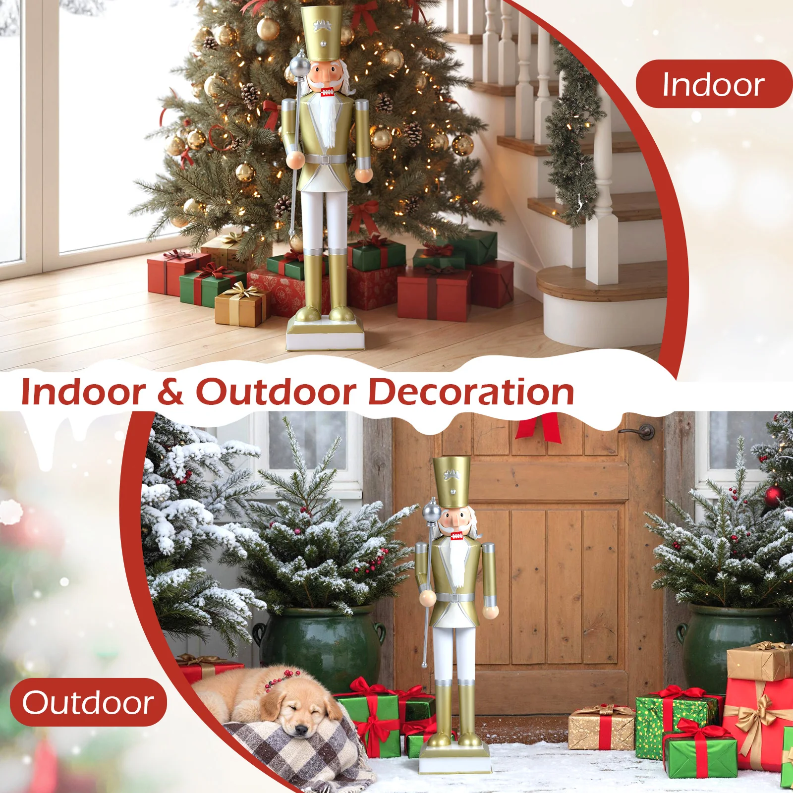 32.5 Inch Christmas Nutcracker, High Hat Scepter, White Golden - Image 10