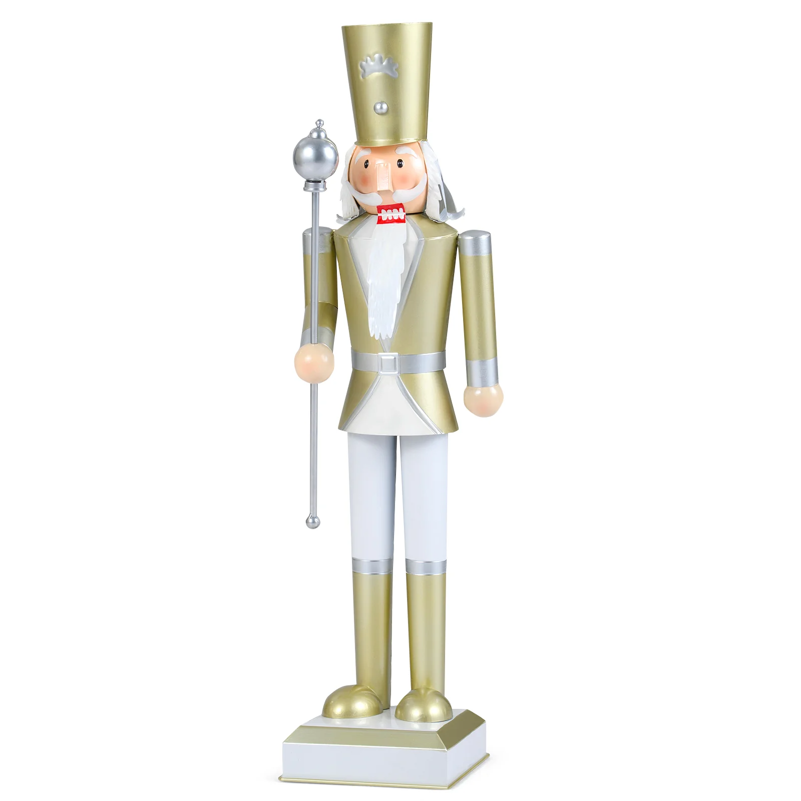 32.5 Inch Christmas Nutcracker, High Hat Scepter, White Golden - Image 5