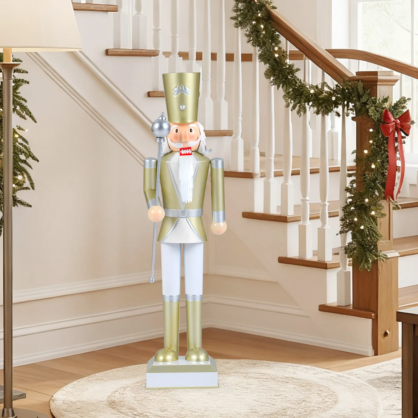 32.5 Inch Christmas Nutcracker, High Hat Scepter, White Golden - Image 7