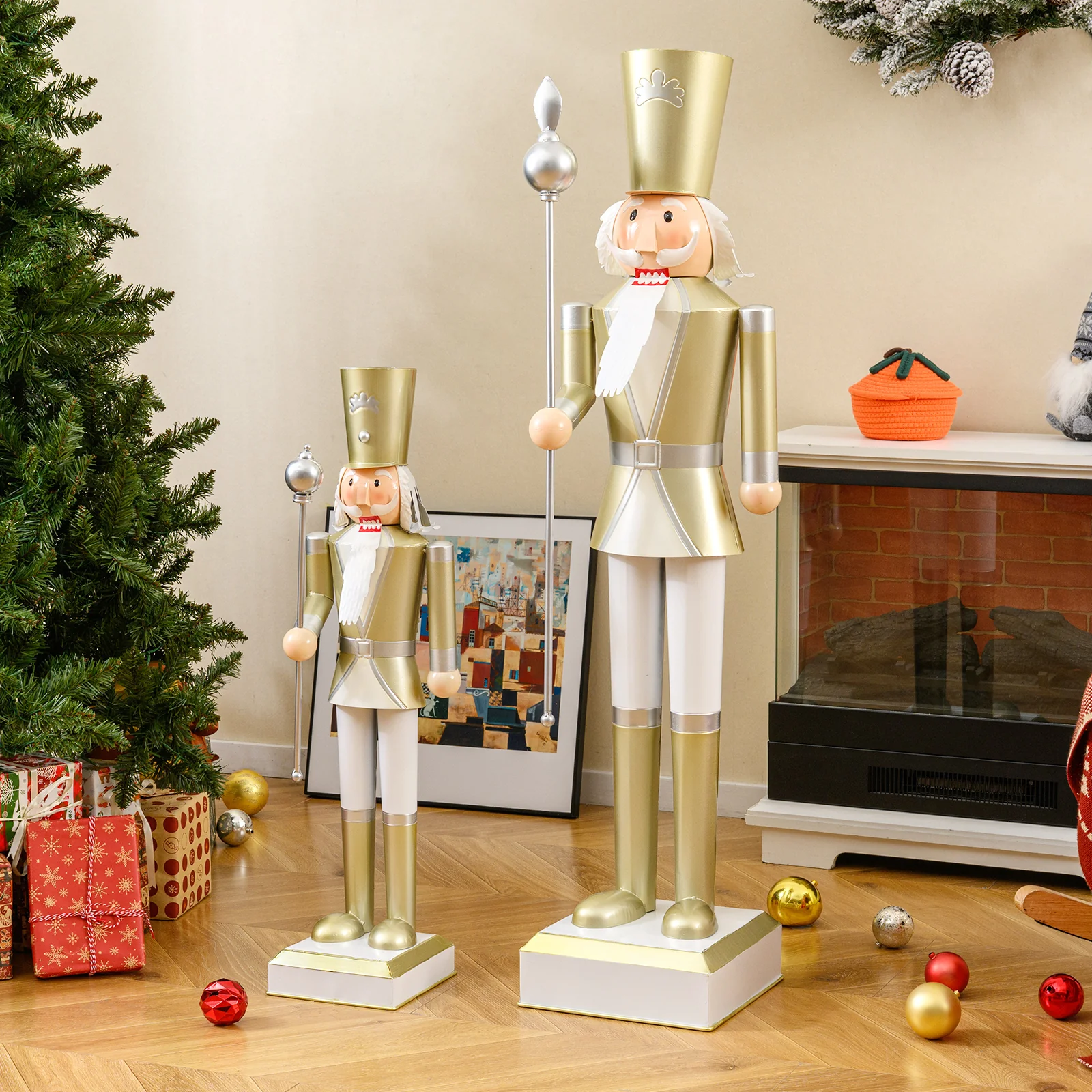 32.5 Inch Christmas Nutcracker, High Hat Scepter, White Golden - Image 8