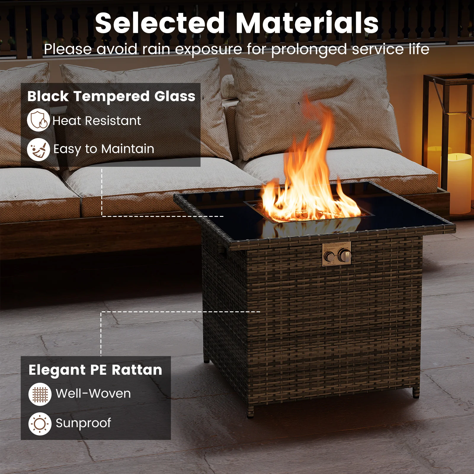 32.5 Inch Propane Fire Pit Table, 5000 BTU, Tempered Glass Tabletop, Gray - Image 10
