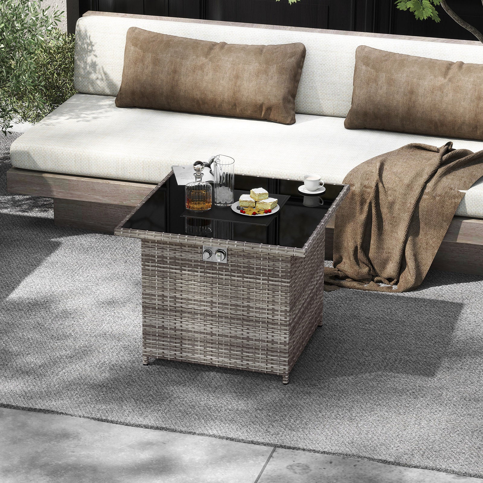 32.5 Inch Propane Fire Pit Table, 5000 BTU, Tempered Glass Tabletop, Gray - Image 3
