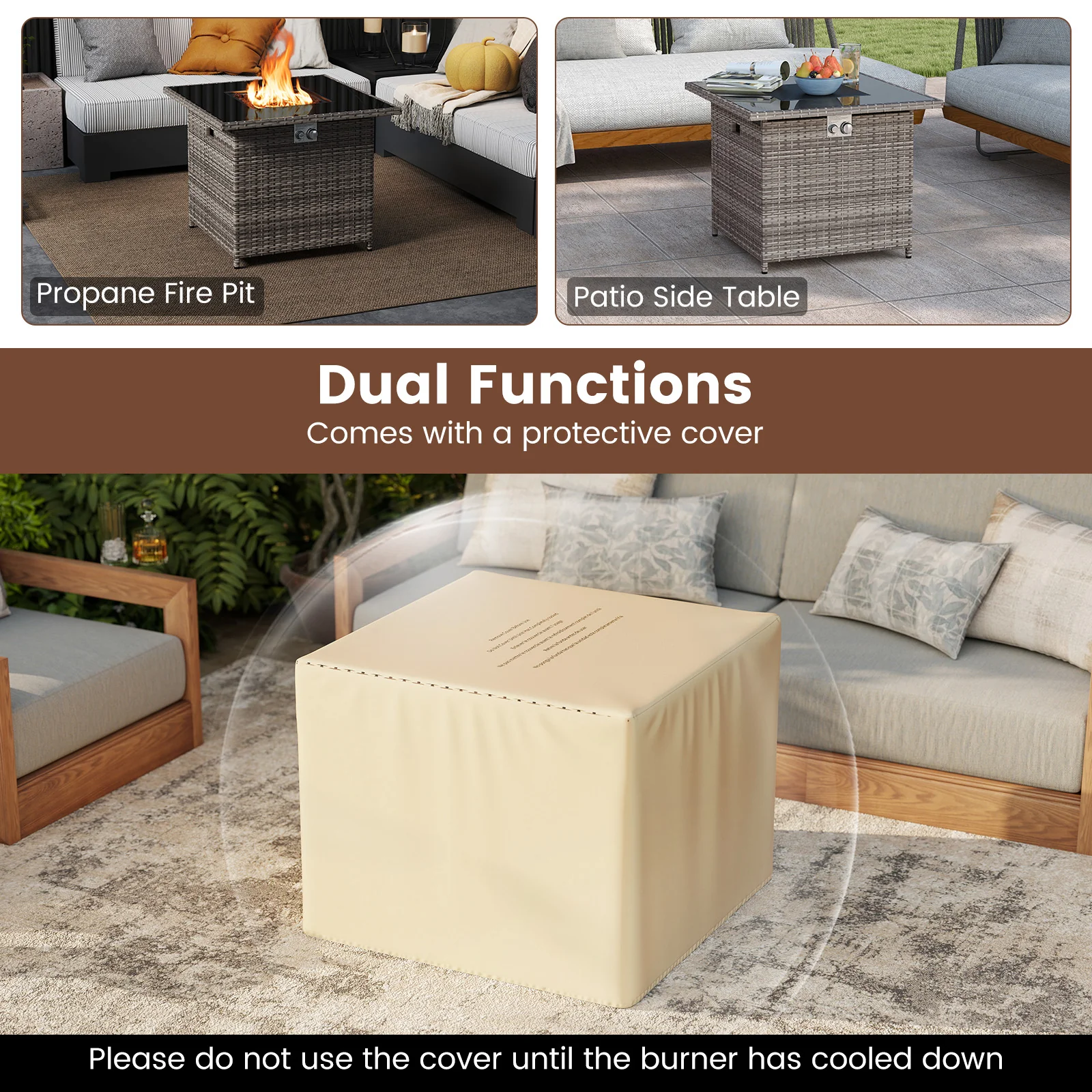 32.5 Inch Propane Fire Pit Table, 5000 BTU, Tempered Glass Tabletop, Gray - Image 7