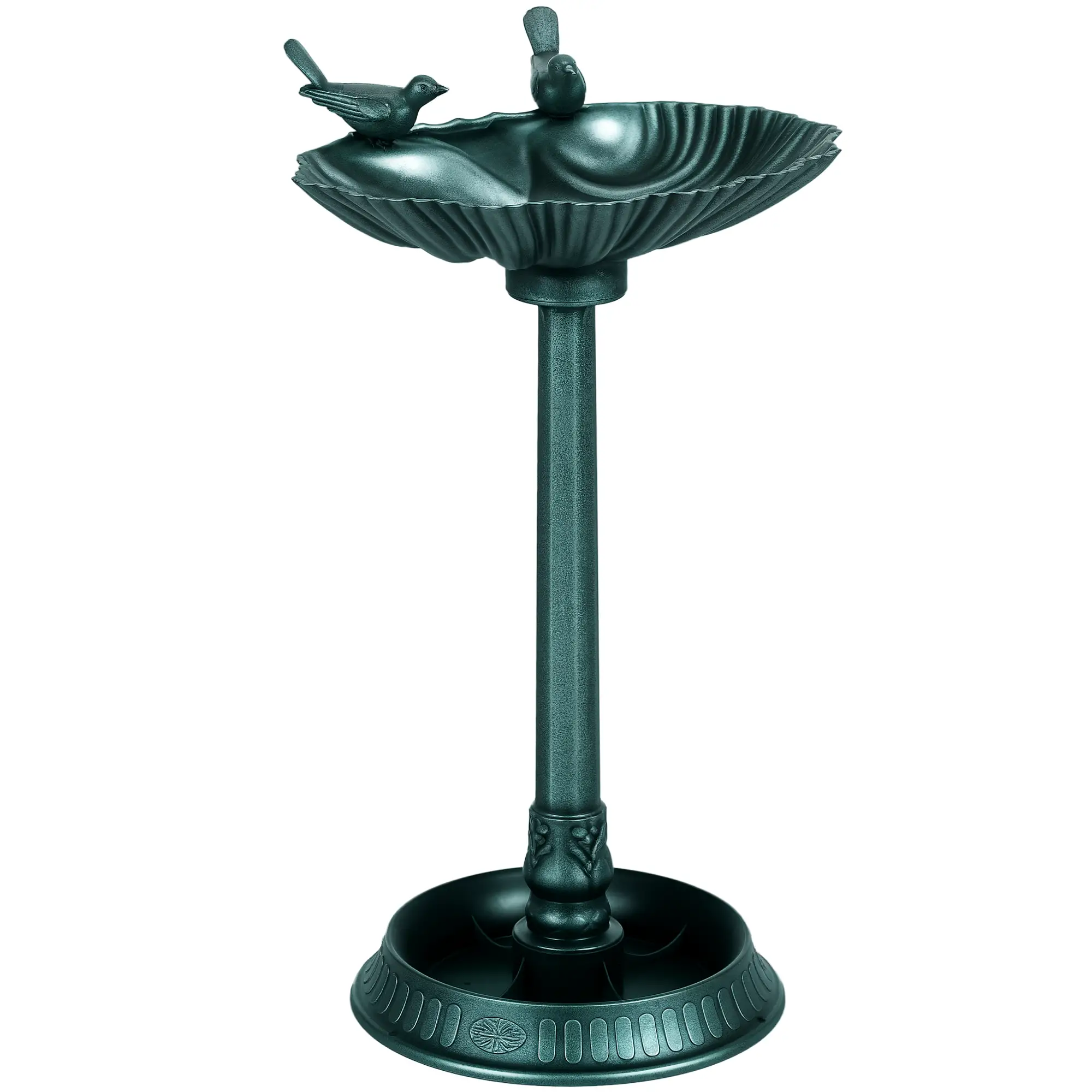 32" Bronze Green Bird Bath With Decorative Birds, Flower Planter Base, Bronze Green - Image 11
