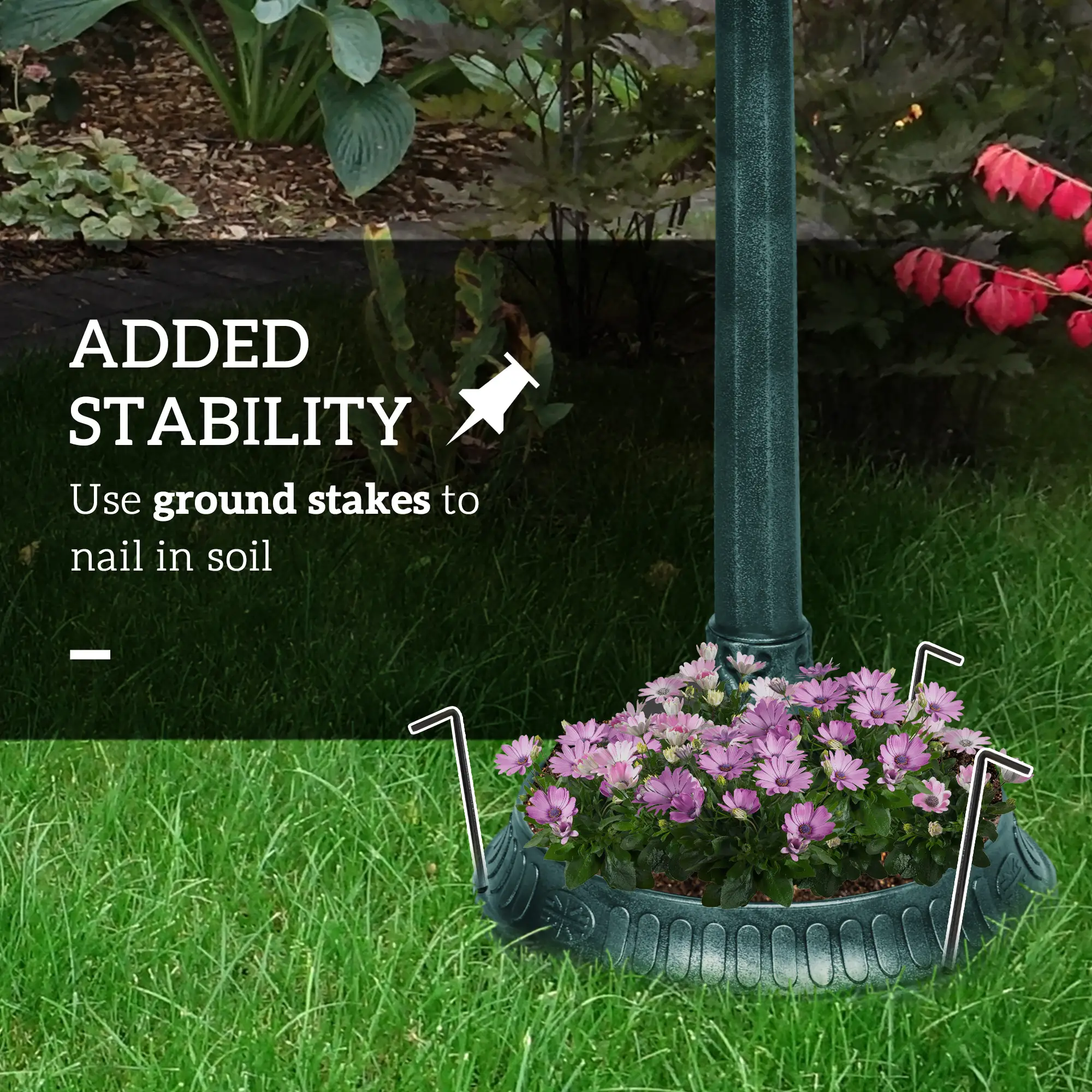 32" Bronze Green Bird Bath With Decorative Birds, Flower Planter Base, Bronze Green - Image 7