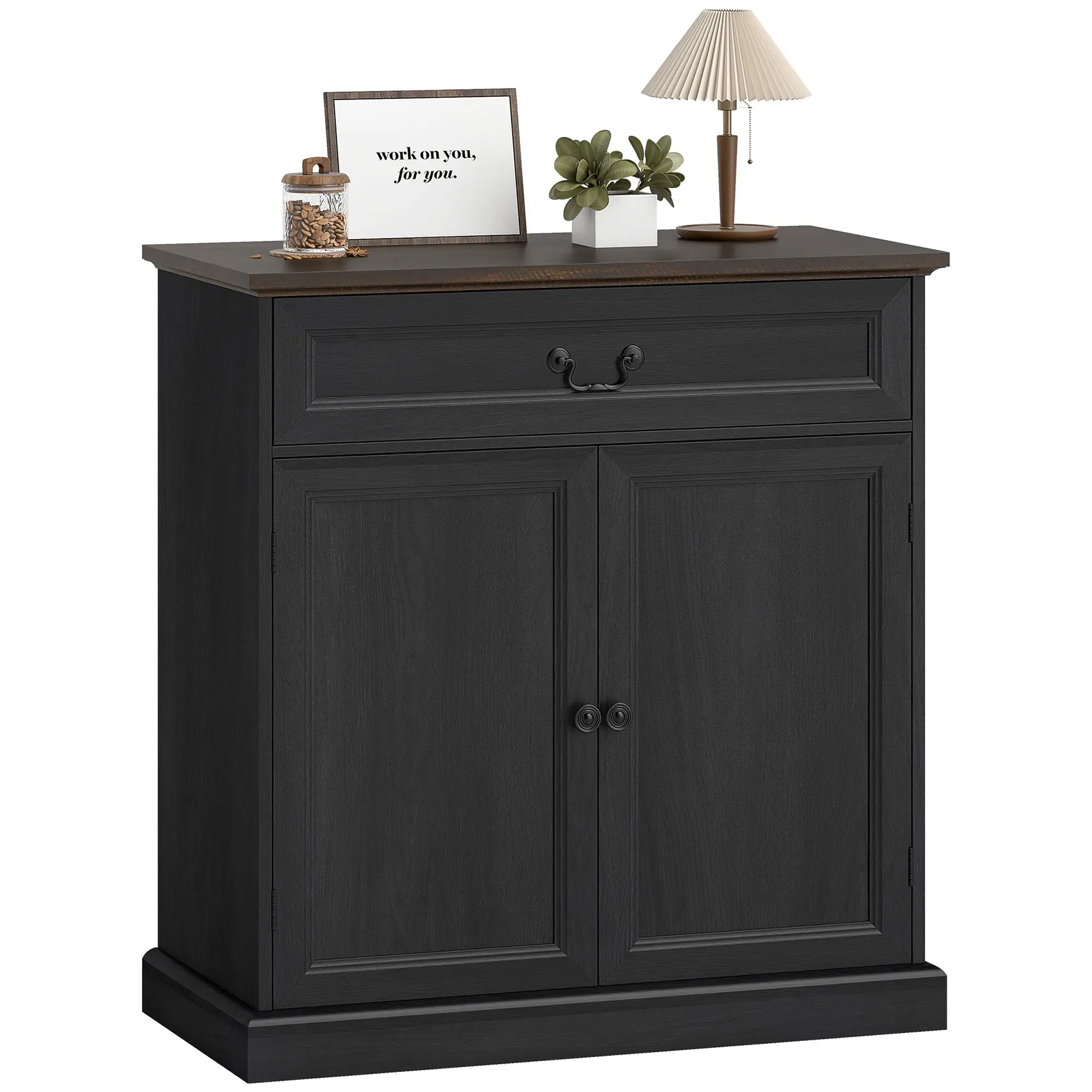 32" Buffet Cabinet, Black Wood Grain, Farmhouse Sideboard, Black - Image 11