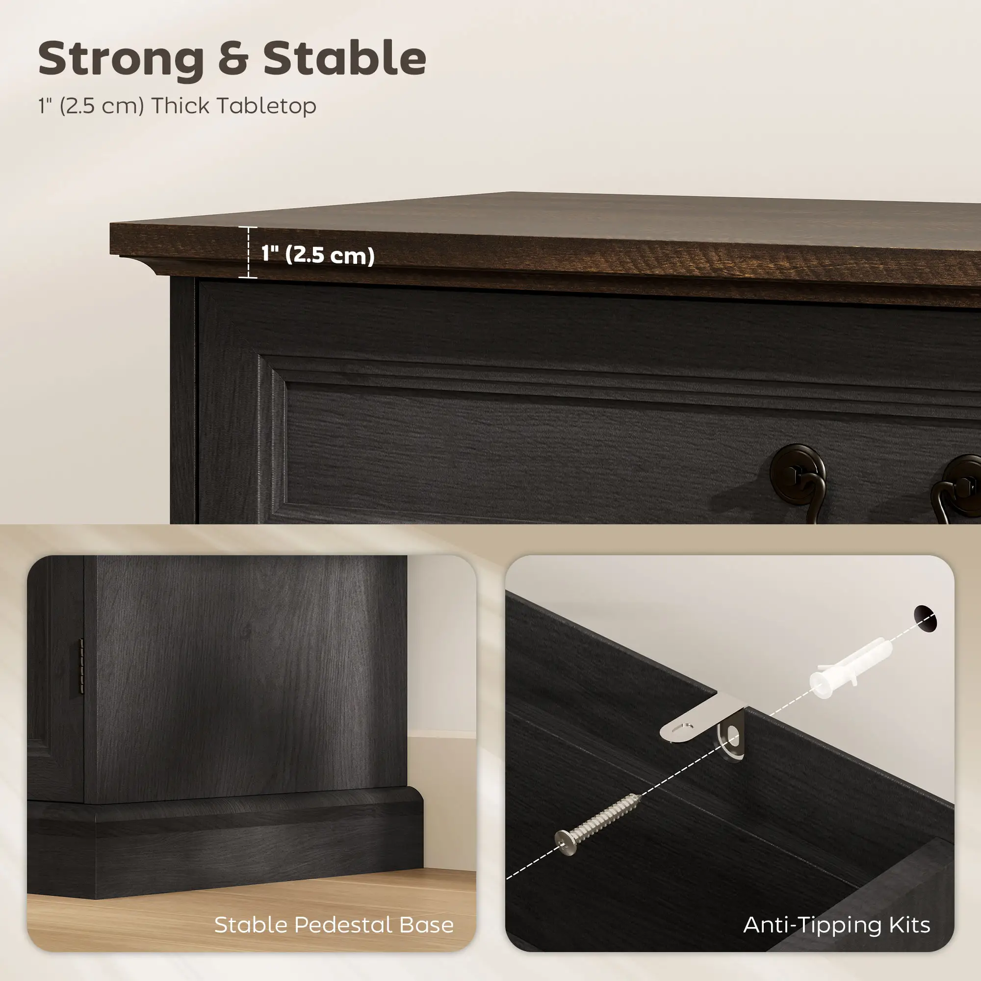 32" Buffet Cabinet, Black Wood Grain, Farmhouse Sideboard, Black - Image 6