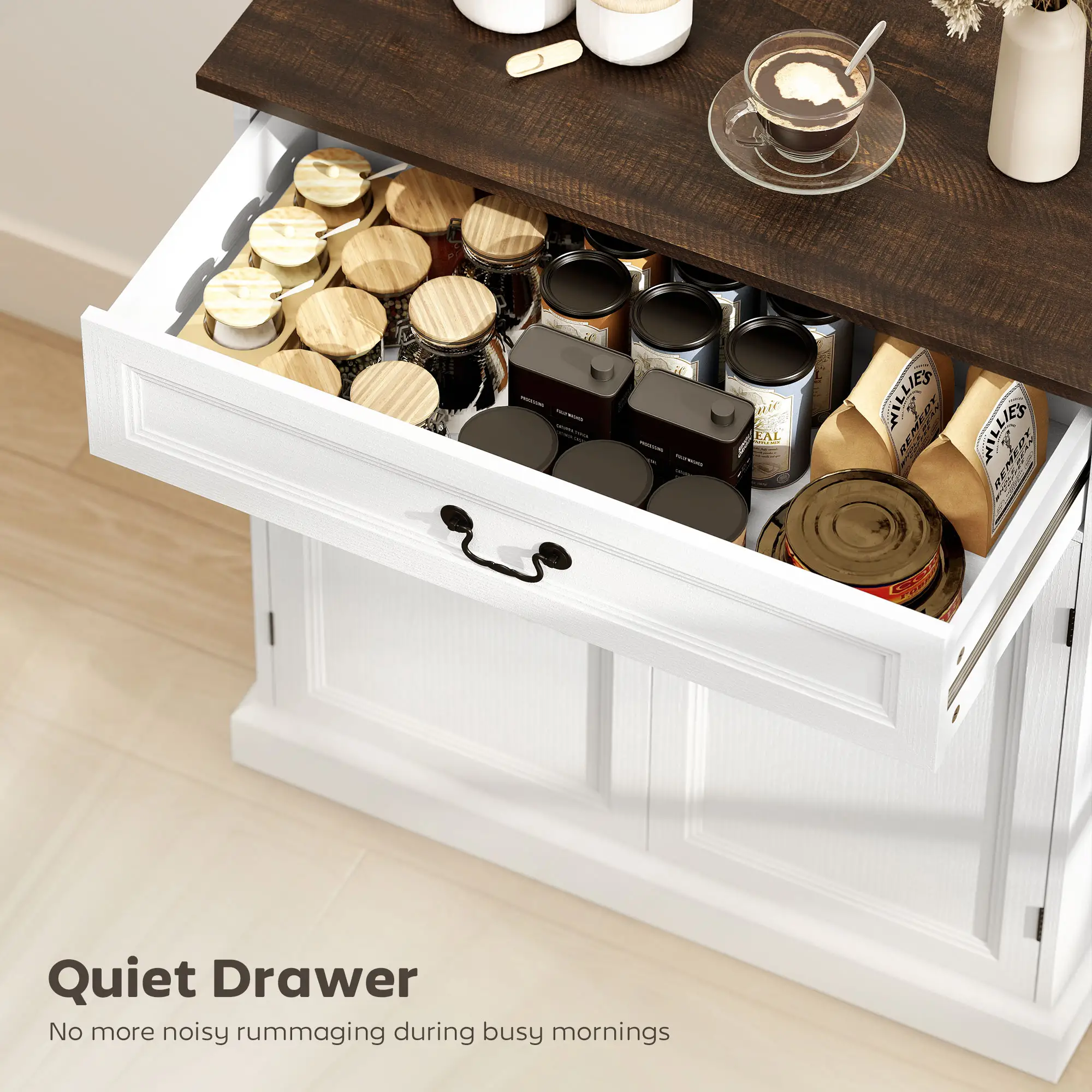 32" Buffet Cabinet, White Wood Grain, Farmhouse Sideboard, White - Image 5