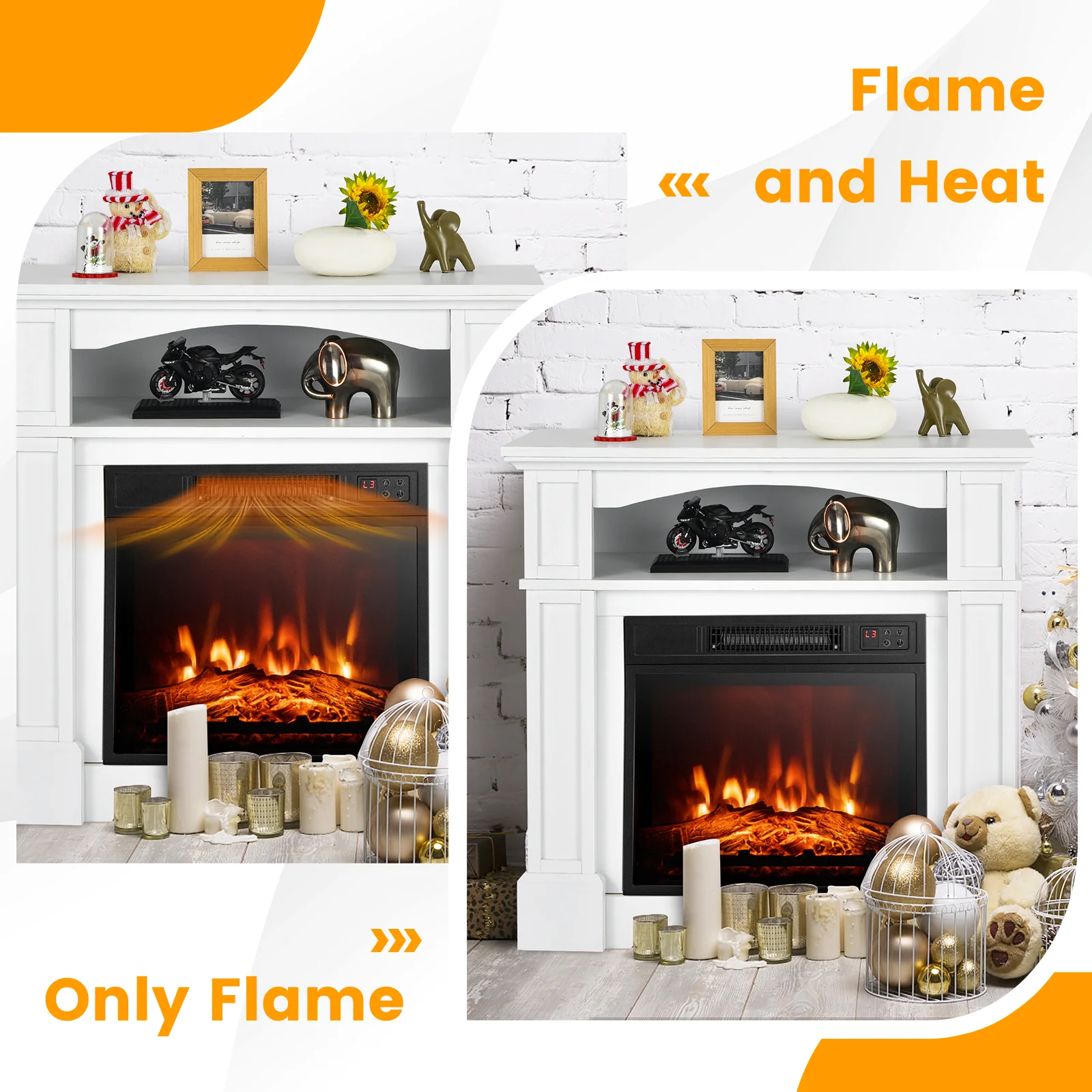 32 Inch 1400W Electric TV Stand Fireplace With Shelf, White - Image 10