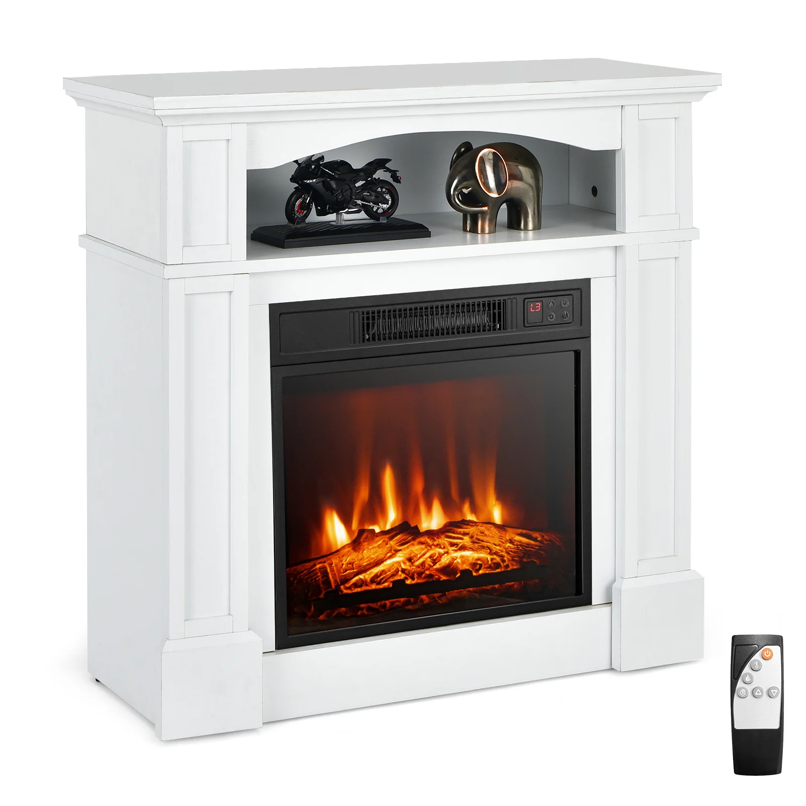 32 Inch 1400W Electric TV Stand Fireplace With Shelf, White - Image 4